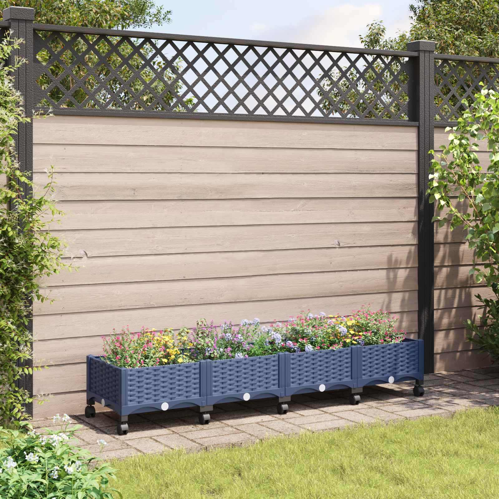 Κήπος Γλαστράκι με Ροδάκια Μπλε Γκρι 160 x 40 x 33 cm PP - Pakobazaar