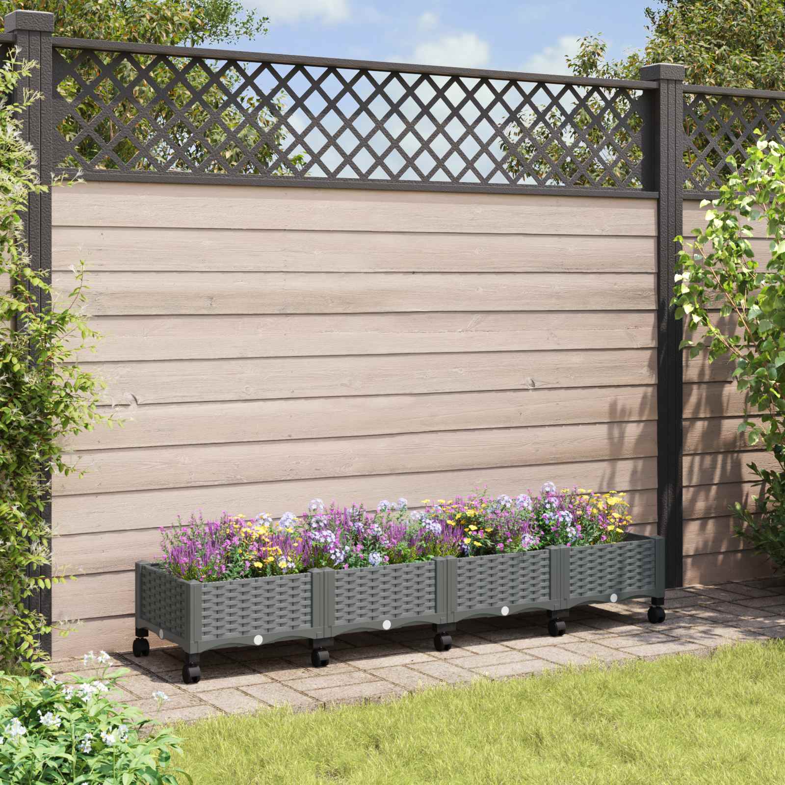 Κήπος Γλαστράκι με Ροδάκια Ανοιχτό γκρι 160 x 40 x 33 cm PP - Pakobazaar