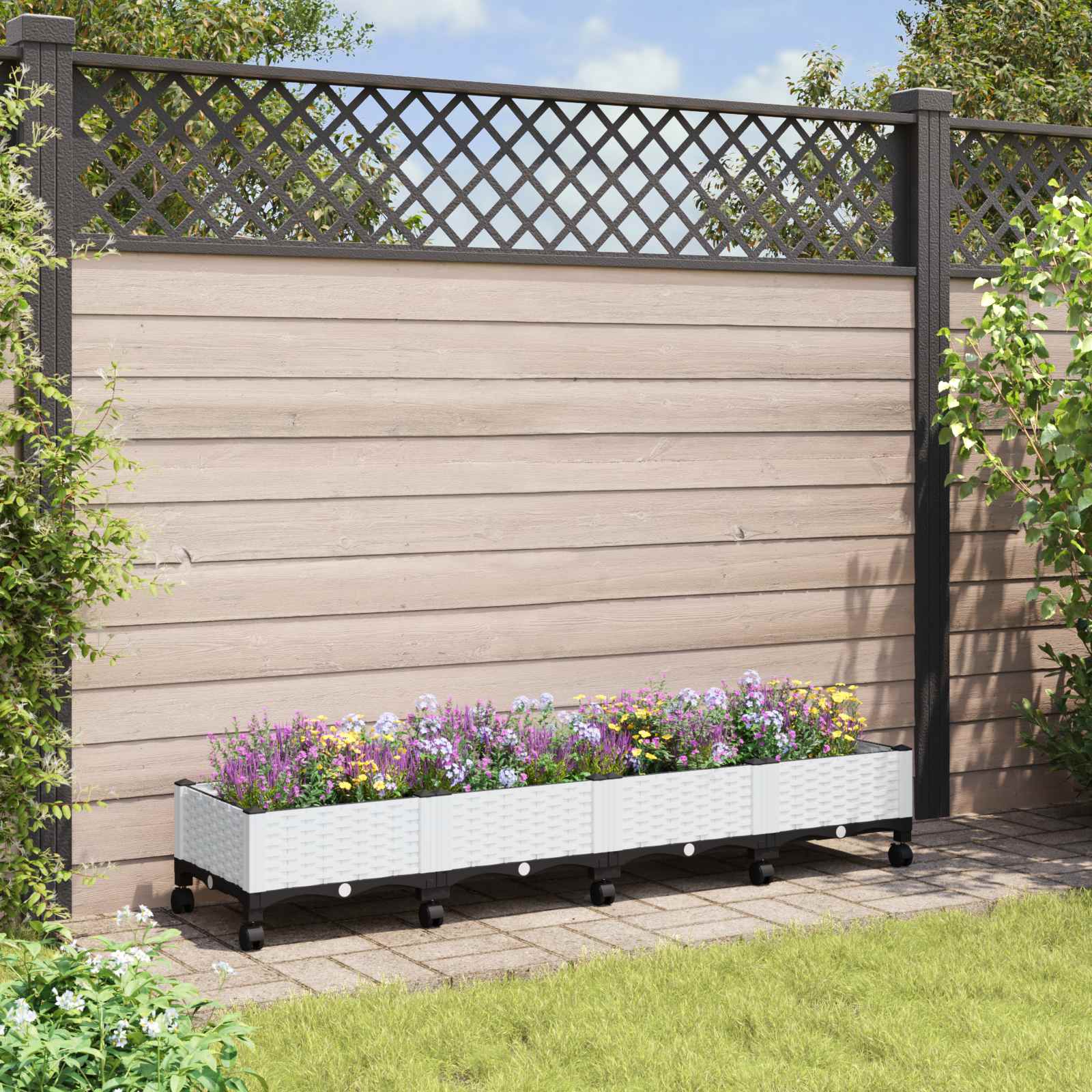 Κήπος Γλαστράκι με Ροδάκια Λευκό 160 x 40 x 33 cm PP - Pakobazaar