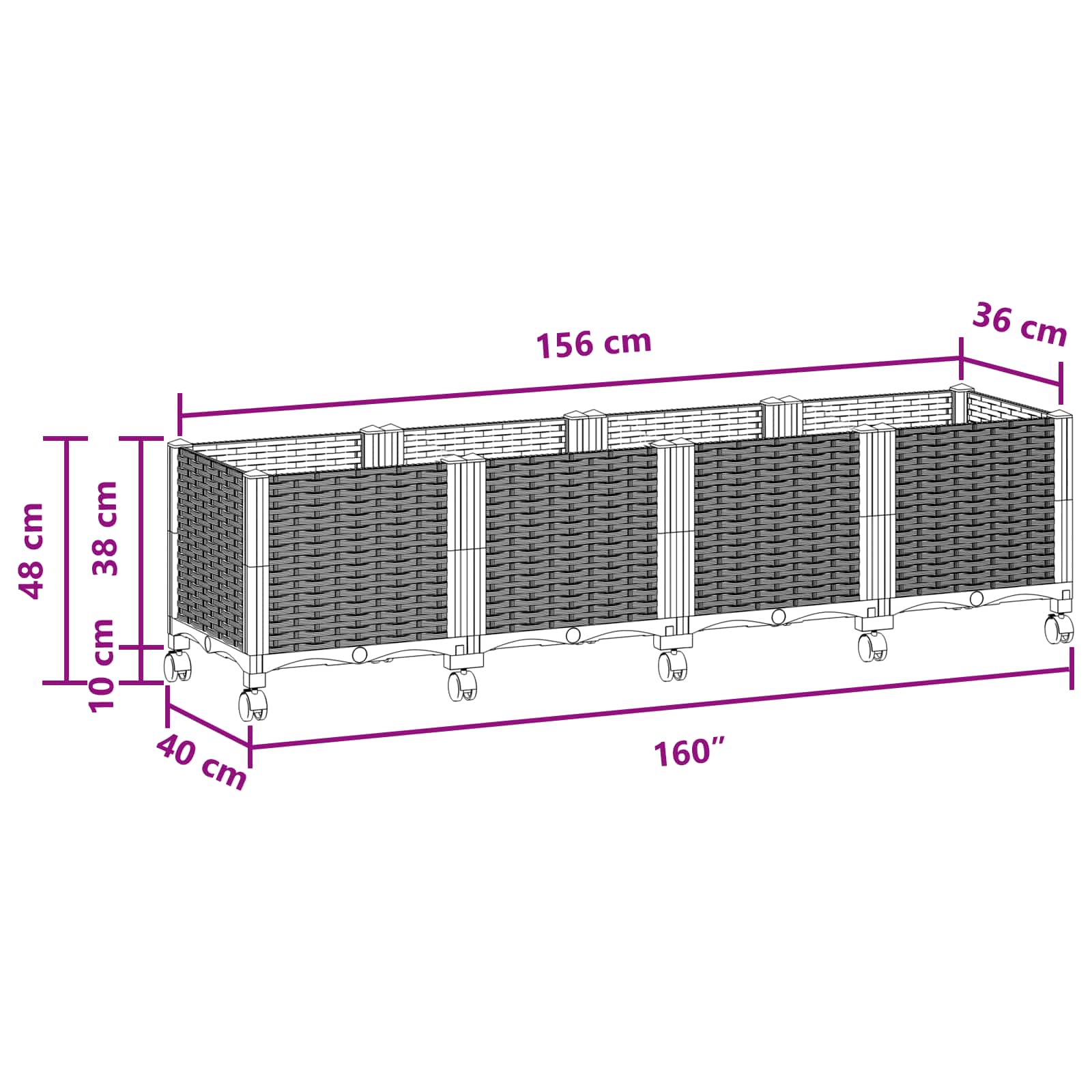 Κήπος Γλαστράκι με Ροδάκια Καφέ 160 x 40 x 44 εκ PP - Pakobazaar