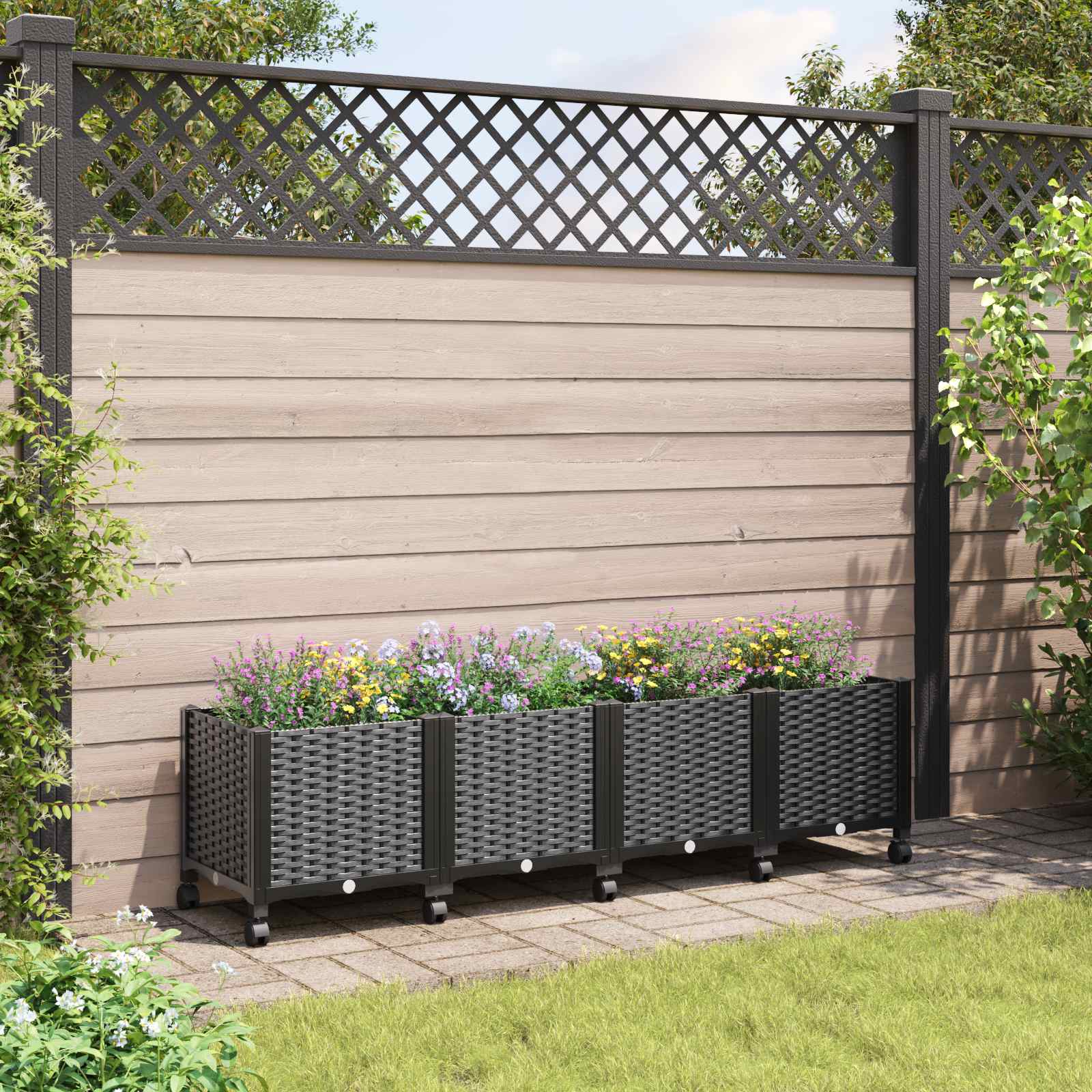 Κήπος Γλαστράκι με Ροδάκια Μαύρο 160 x 40 x 44 εκ PP - Pakobazaar