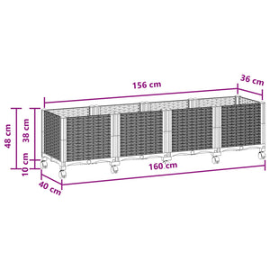 Κήπος Γλαστράκι με Ροδάκια Μαύρο 160 x 40 x 44 εκ PP - Pakobazaar