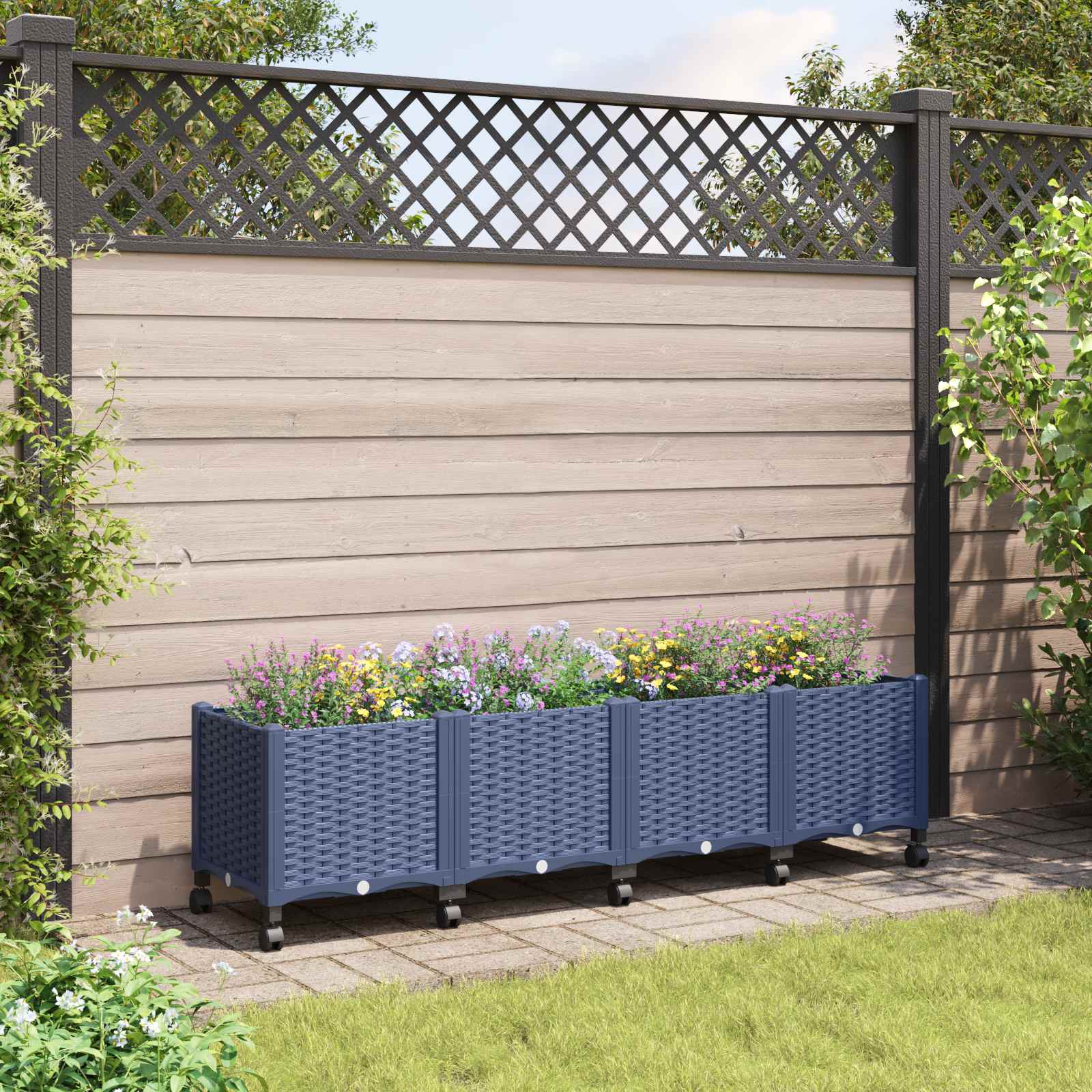 Κήπος Γλαστράκι με Ροδάκια Μπλε Γκρι 160 x 40 x 48 cm PP - Pakobazaar