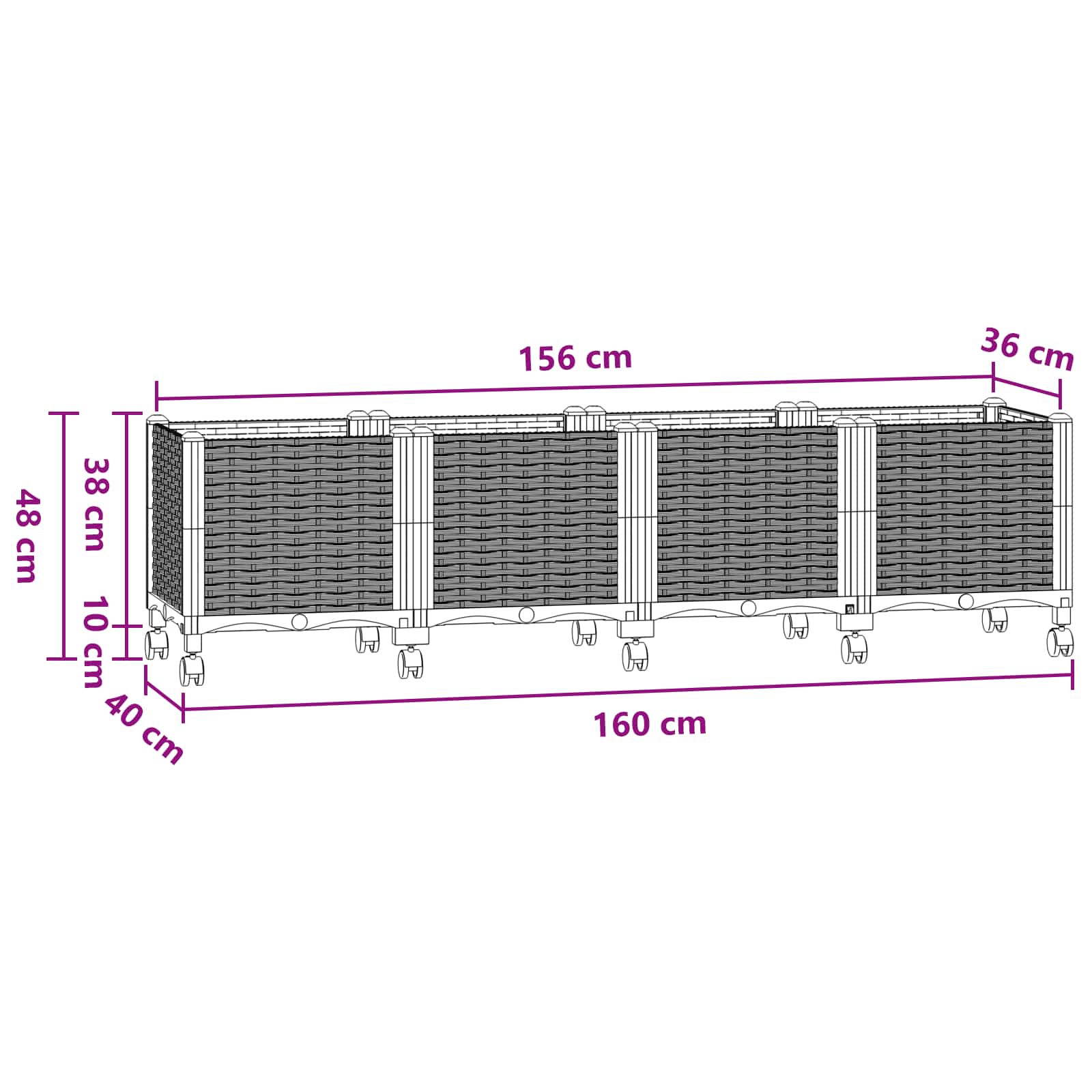 Κήπος Γλαστράκι με Ροδάκια Μπλε Γκρι 160 x 40 x 48 cm PP - Pakobazaar