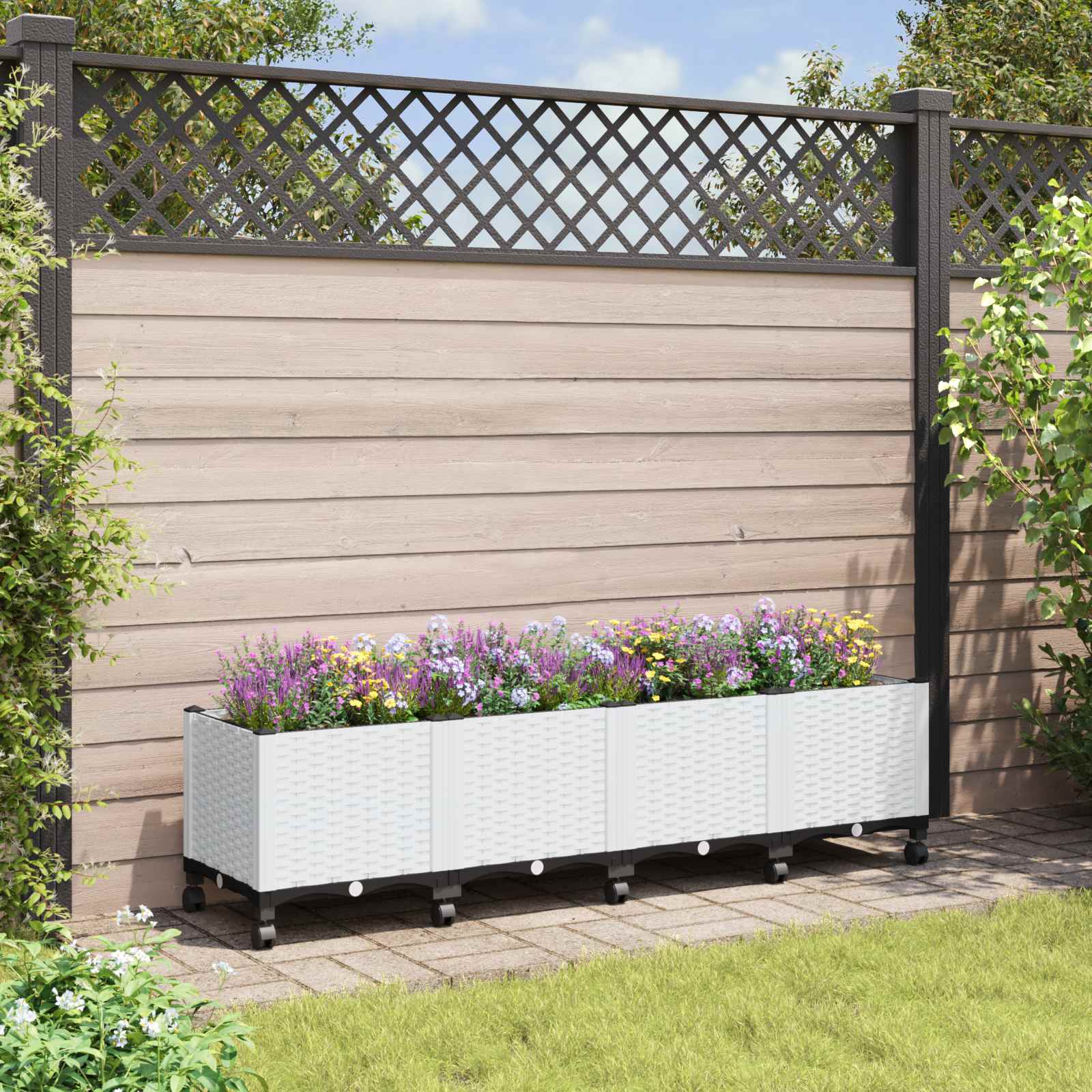 Κήπος Γλαστράκι με Ροδάκια Λευκό 160 x 40 x 48 cm PP - Pakobazaar