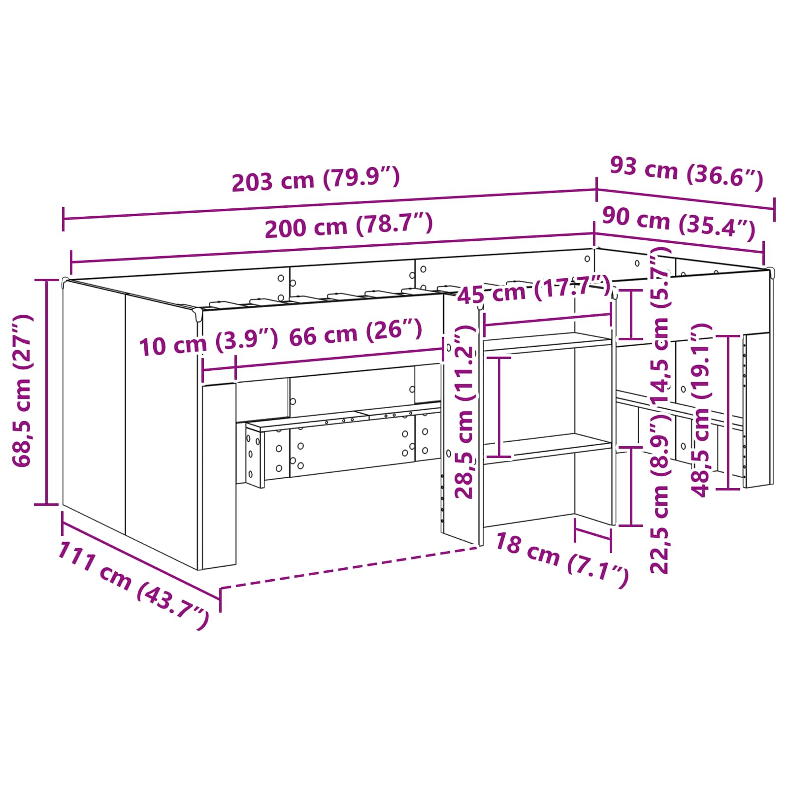 Κρεβάτι Υ loft για Παιδιά με Σκάλα Σονόμα 90 x 200 cm - Pakobazaar