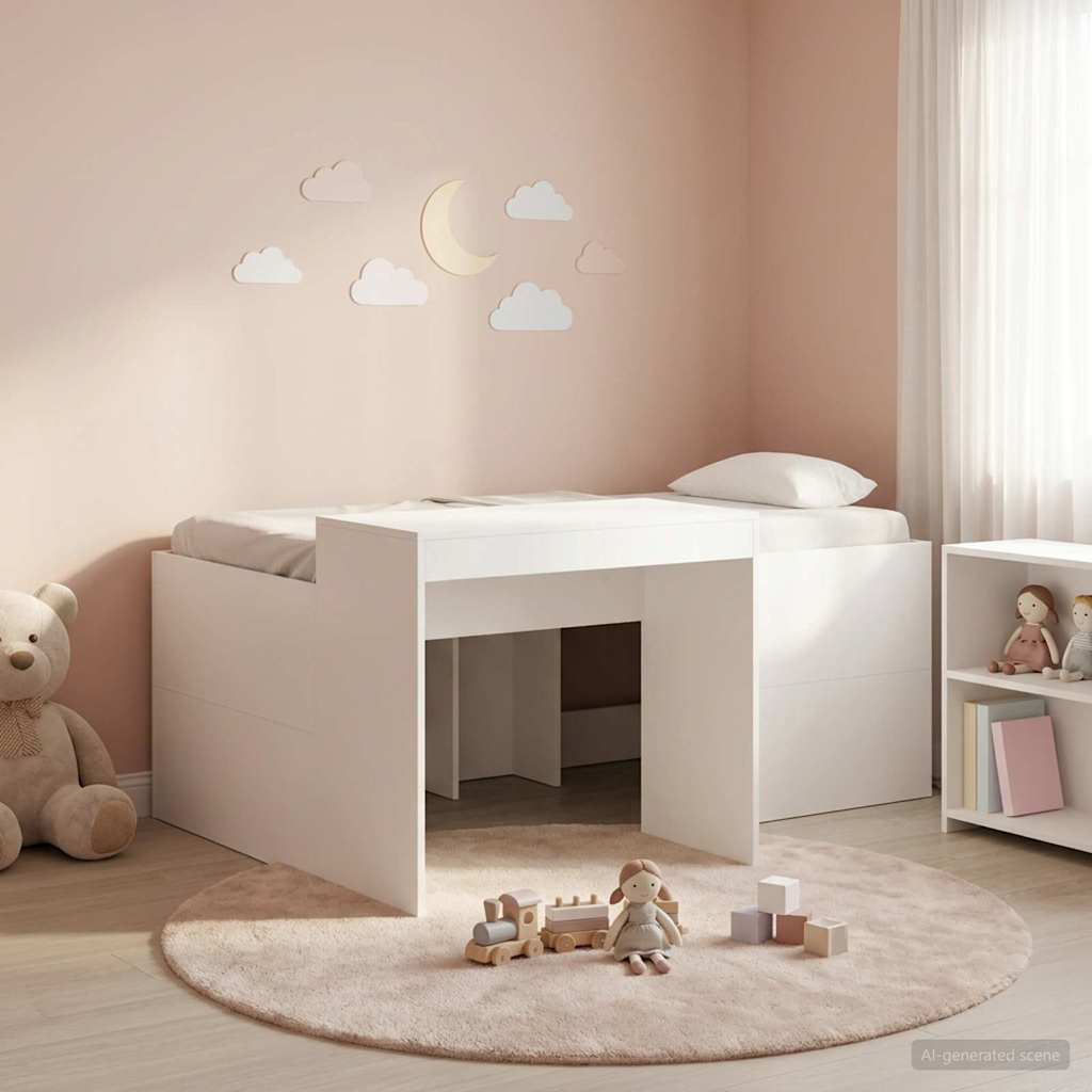 Κρεβάτι Υψηλής Θέσης για Παιδιά με Γραφείο Λευκό - Pakobazaar