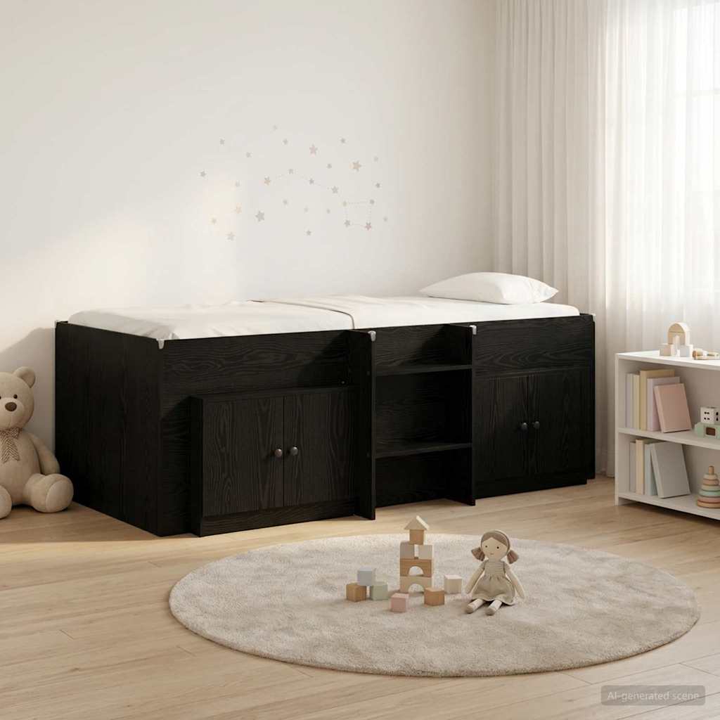 Σκελετός κρεβατιού loft με ντουλάπι με αποθήκευση 3 τμχ. Μαύρο - Pakobazaar