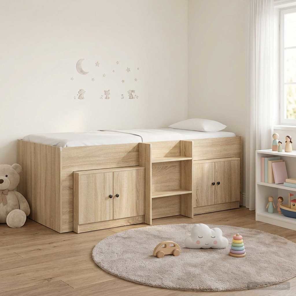 Σκελετός κρεβατιού loft με ντουλάπι με πόρτα 3 τμχ. Sonoma Δρυς - Pakobazaar