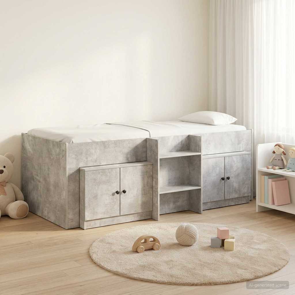 Σκελετός κρεβατιού loft με ντουλάπι 3 τμχ. Γκρι Σκυροδέματος - Pakobazaar