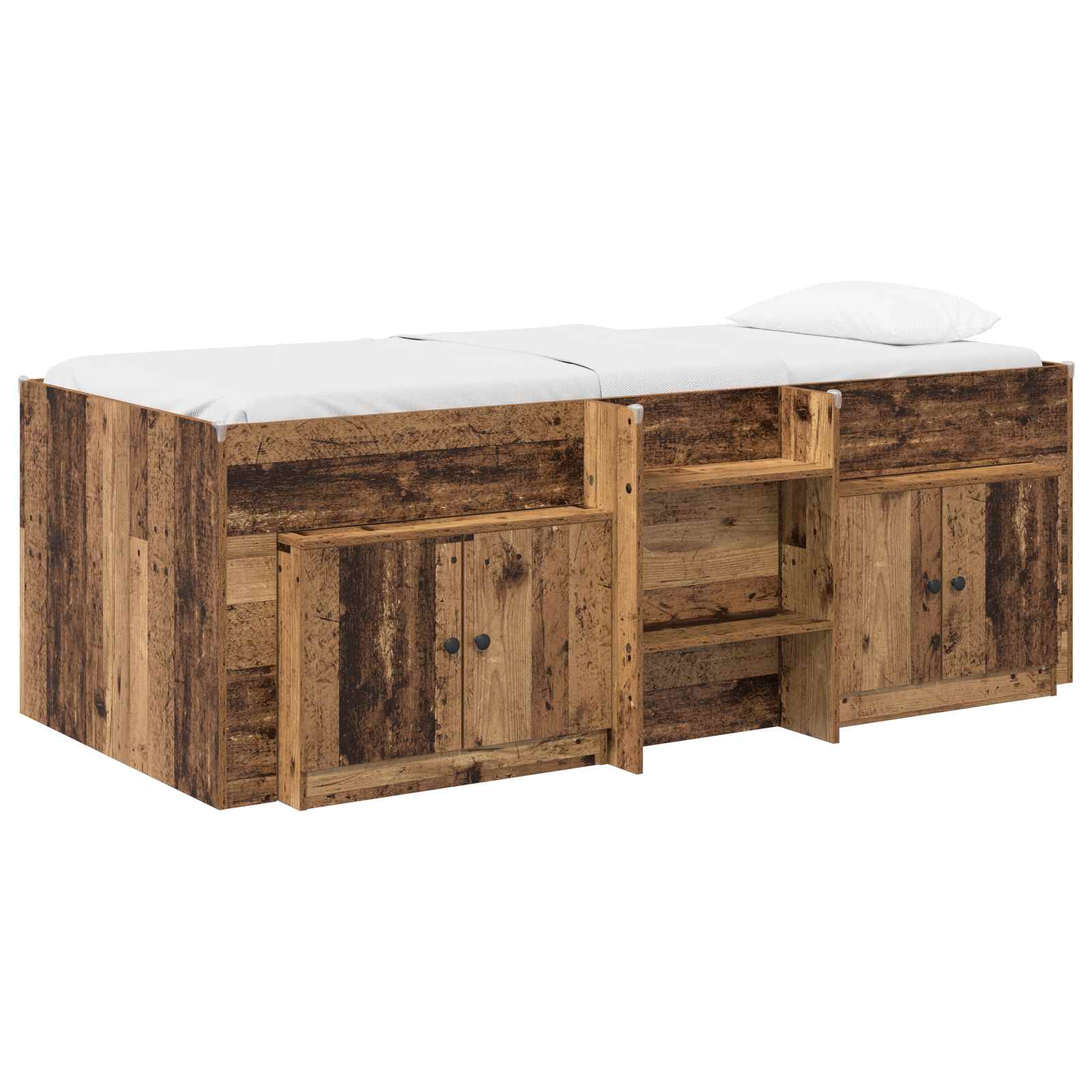 Κρεβάτι σοφίτας με ντουλάπι με πόρτα 3 τμχ. Παλαιωμένο ξύλο - Pakobazaar