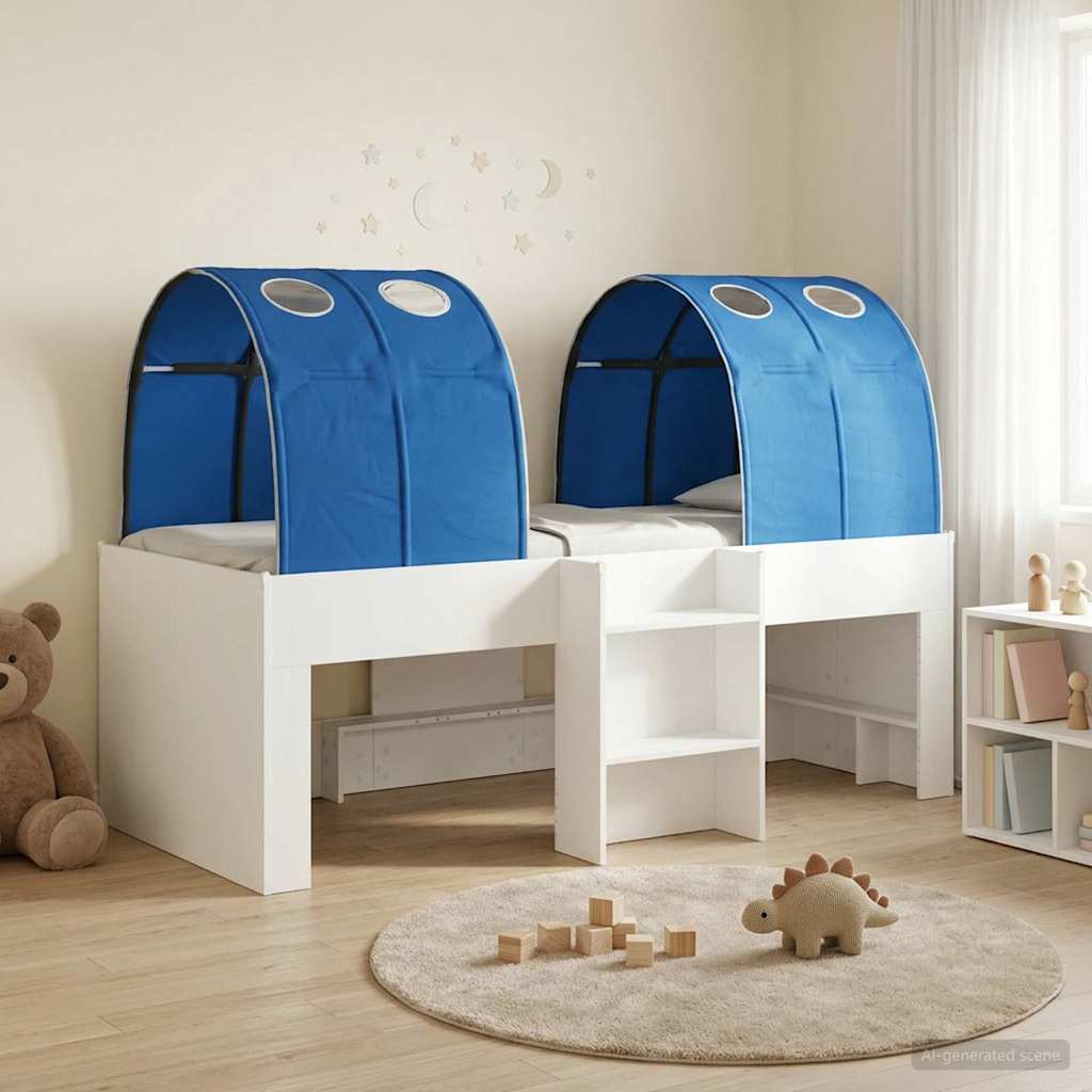 Κρεβάτι με Σήραγγα 4 pcs Λευκό και Μπλε Επεξεργασμένο Ξύλο - Pakobazaar