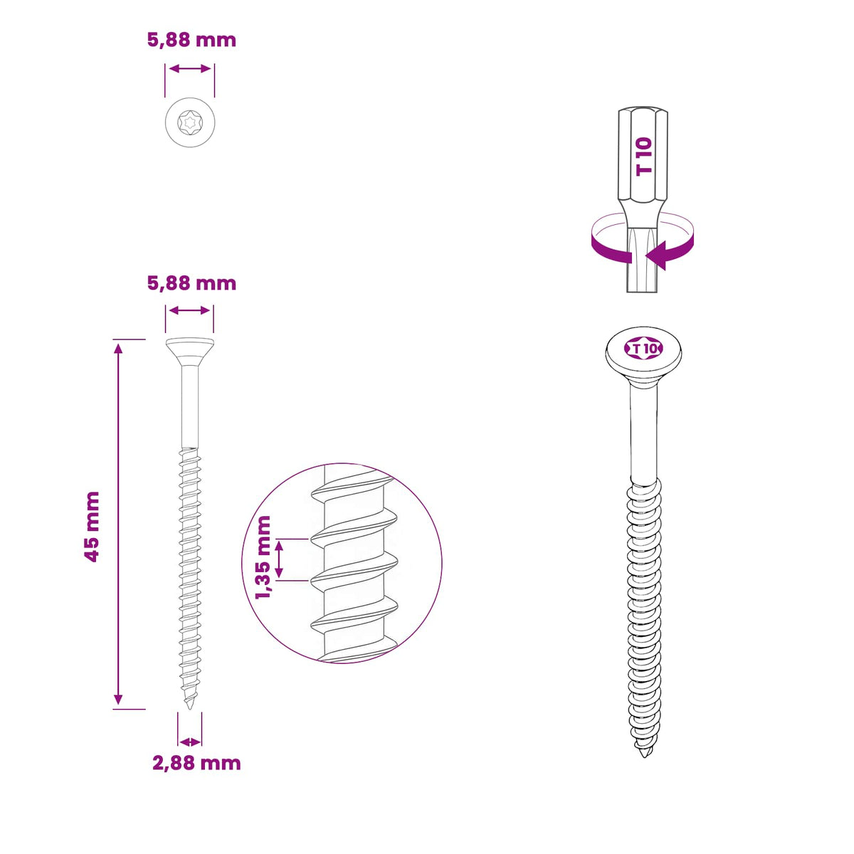 Βίδες 100 pcs Ασημί Ø 2,88 x 45 mm Ανοξείδωτος χάλυβας A2