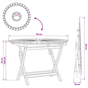 Αναδιπλούμενο Τραπέζι Κήπου Φυσικό Ø 110 x 75 cm - Pakobazaar