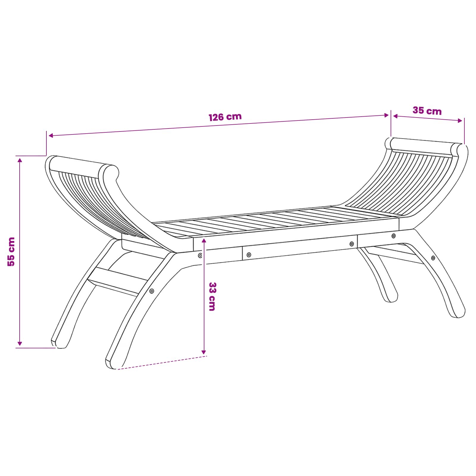 Παγκάκι κήπου 2 -Seater 126 cm Στερεό Ξύλο Τίκ Φυσικό - Pakobazaar