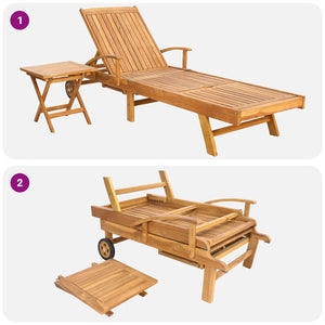 Ξαπλώστρα με Τραπέζι 2 pcs Καφέ 40 x 40 x 40 cm Στερεό Ξύλο Τίκ - Pakobazaar