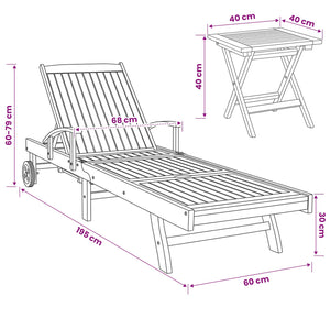 Ξαπλώστρα με Τραπέζι 2 pcs Καφέ 40 x 40 x 40 cm Στερεό Ξύλο Τίκ - Pakobazaar