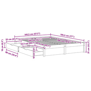 Σκελετός Κρεβατιού με συρτάρι Κερωτό καφέ Στερεό ξύλο πεύκου - Pakobazaar