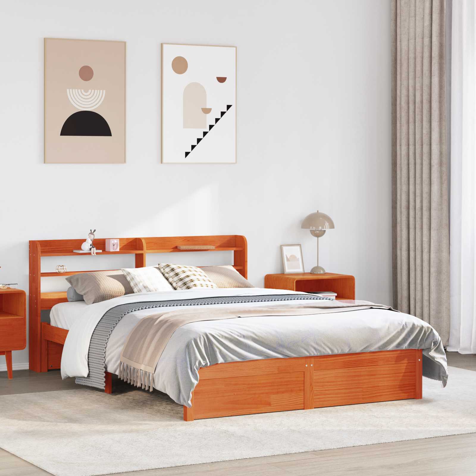 Σκελετός Κρεβατιού με κεφαλάρι Κερωτό καφέ Στερεό ξύλο πεύκου - Pakobazaar