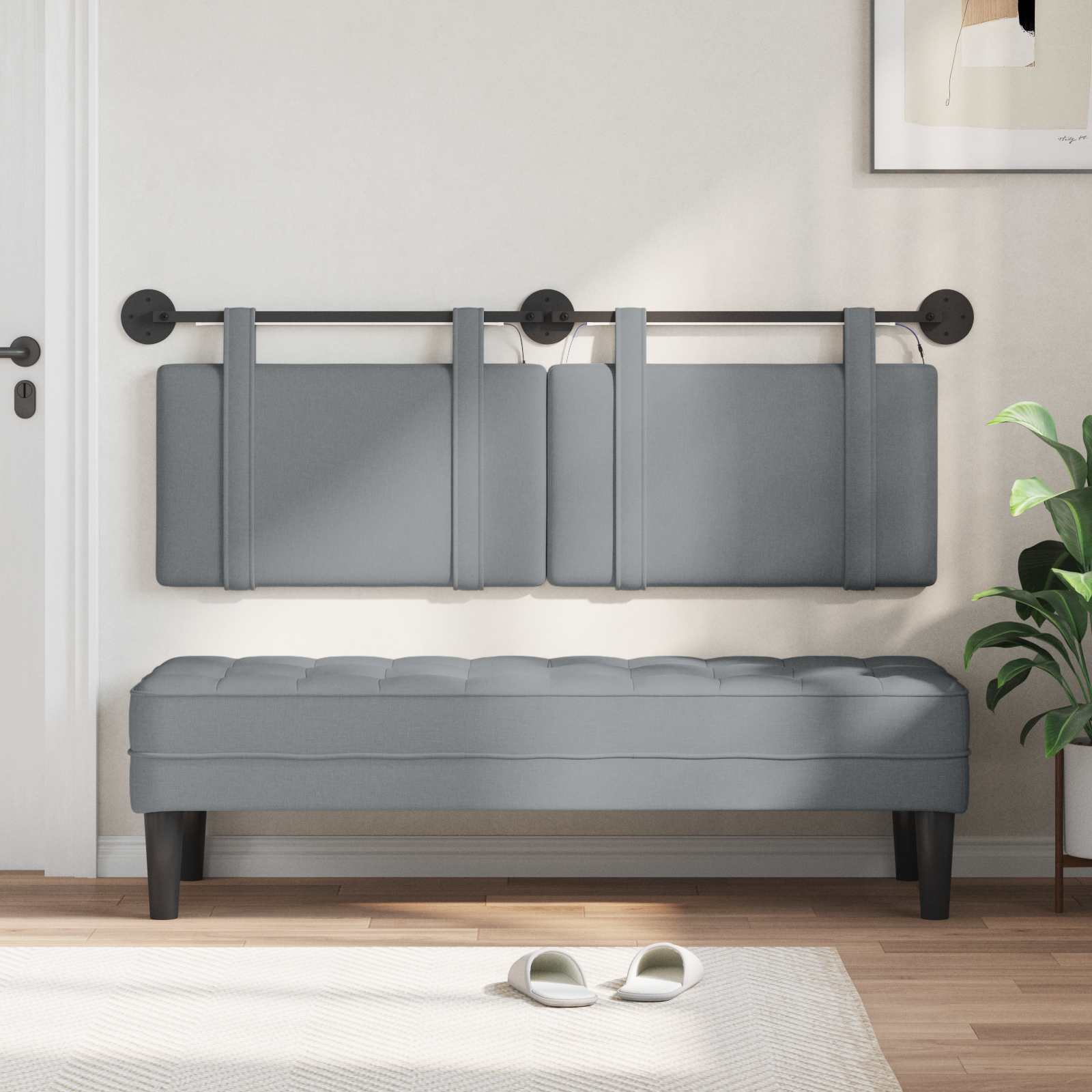 Κεφαλάρι κρεβατιού κρεμαστό Με φωτισμό LED Ανοιχτό γκρι Ύφασμα - Pakobazaar