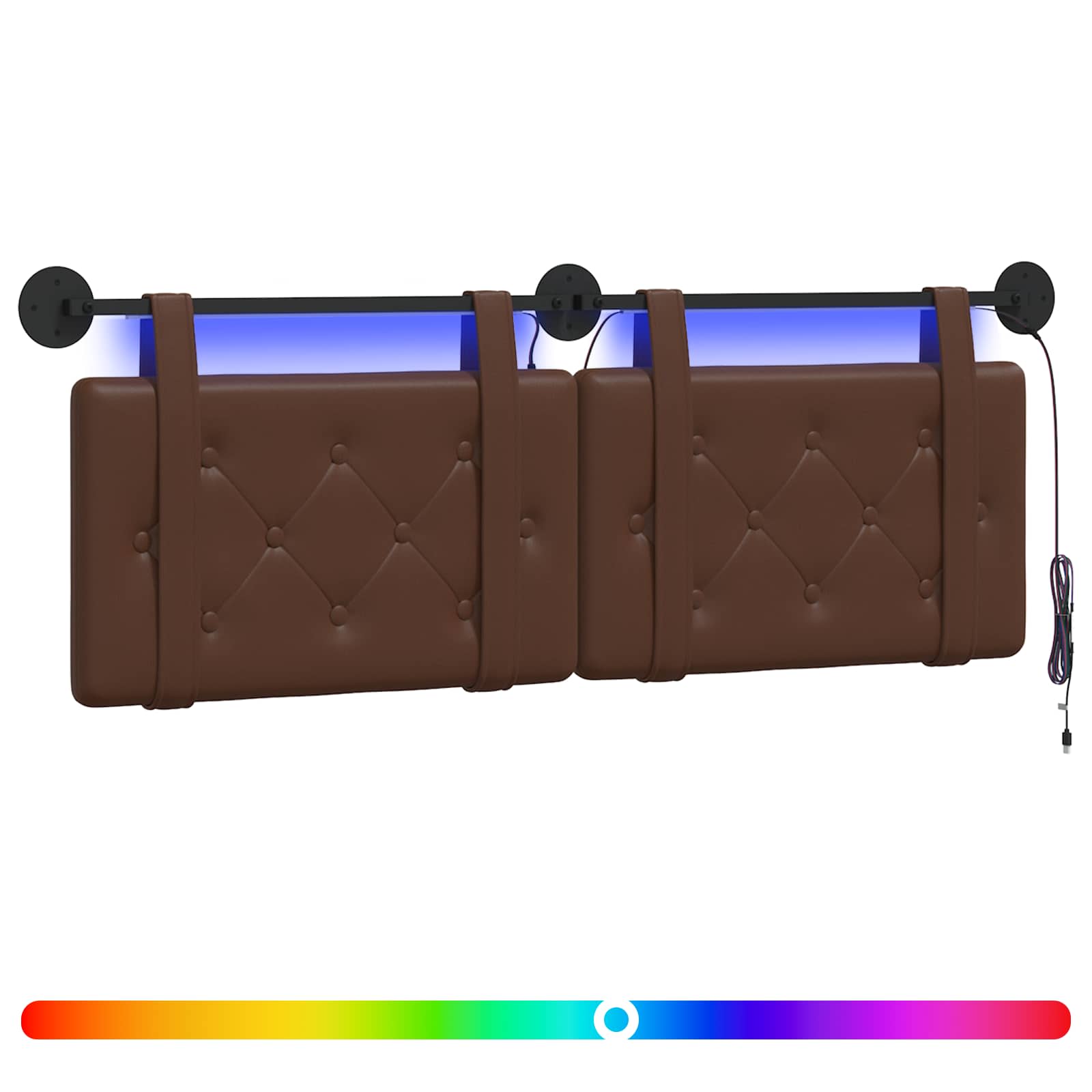 Κεφαλάρι κρεβατιού κρεμαστό Με φωτισμό LED Καφέ Τεχνητό Δέρμα - Pakobazaar