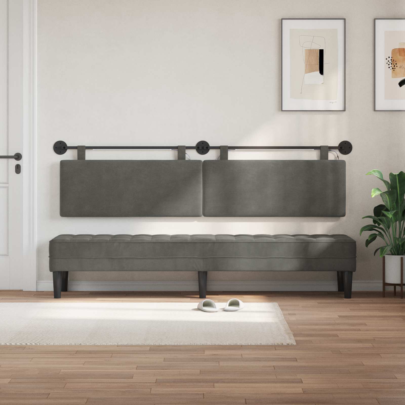 Κεφαλάρι κρεβατιού κρεμαστό Σκούρο Γκρι Υφασμάτινο Κορντουρά - Pakobazaar