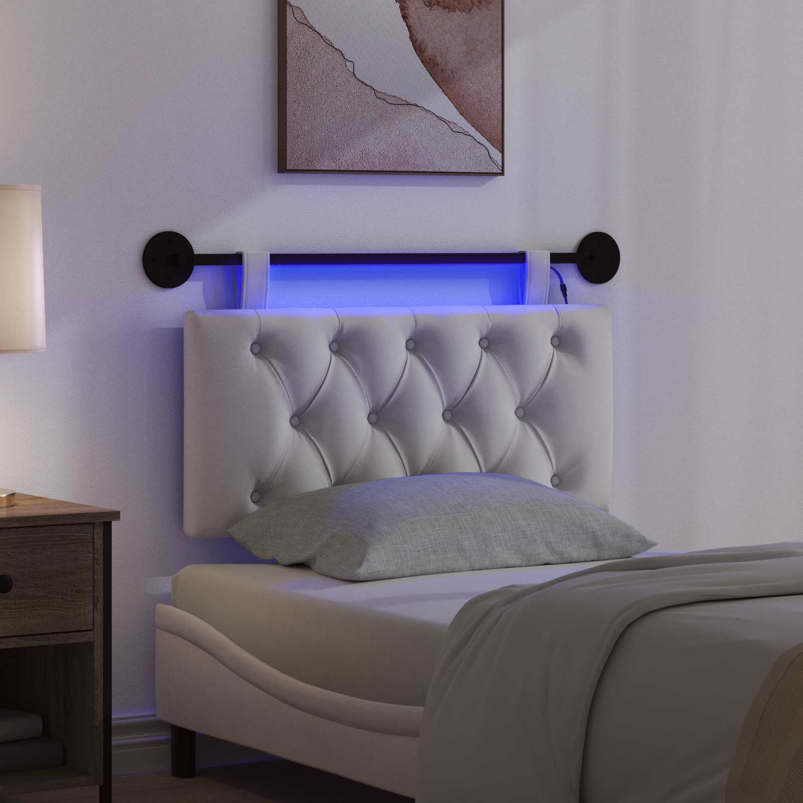 Κεφαλάρι κρεβατιού κρεμαστό Με φωτισμό LED Κρεμ Βελούδο - Pakobazaar