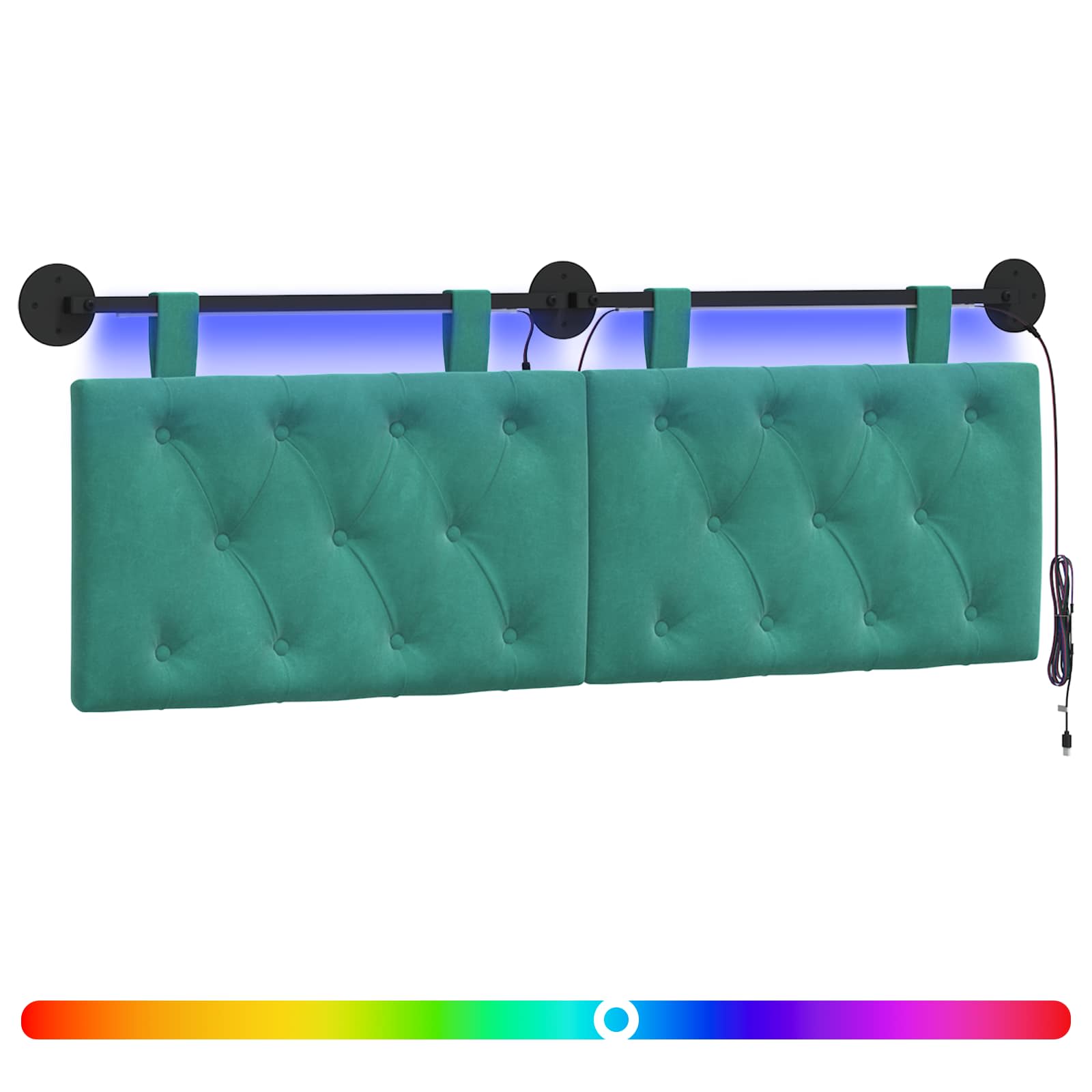 Κεφαλάρι κρεβατιού κρεμαστό Με φωτισμό LED Τιρκουάζ Βελούδο - Pakobazaar