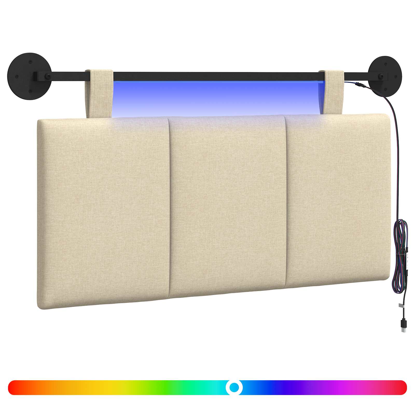 Κεφαλάρι κρεβατιού κρεμαστό Με φωτισμό LED Κρεμ Βελούδο - Pakobazaar