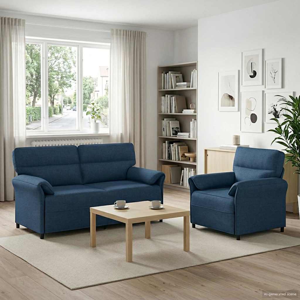 Σετ Καναπέ 2 τμχ. Μπλε Ύφασμα