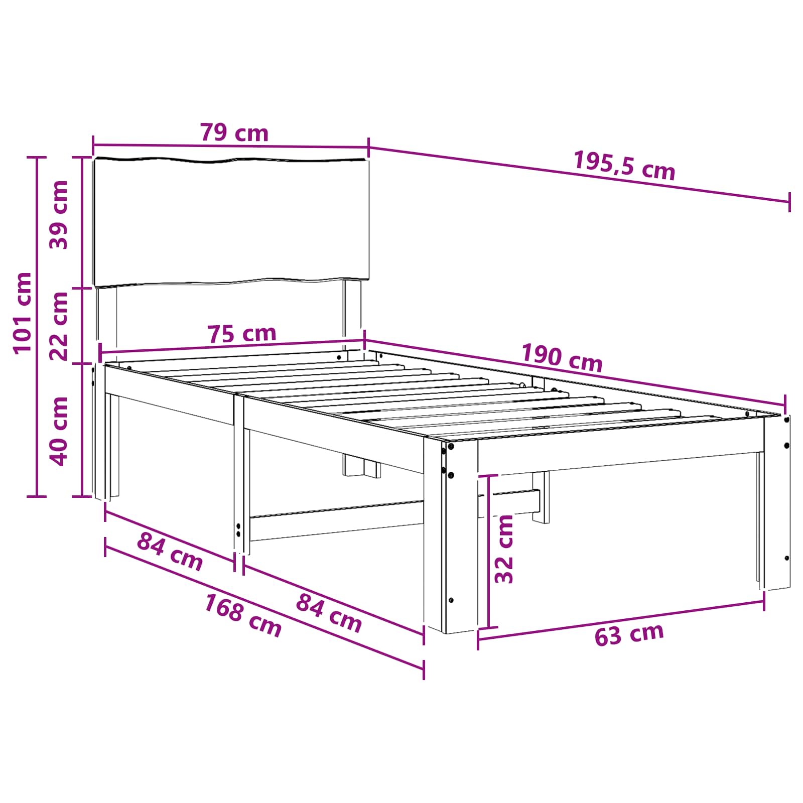 Μονό Κρεβάτι με Κεφαλάρι ROSTOCK Λευκό 75 x 190 cm - Pakobazaar