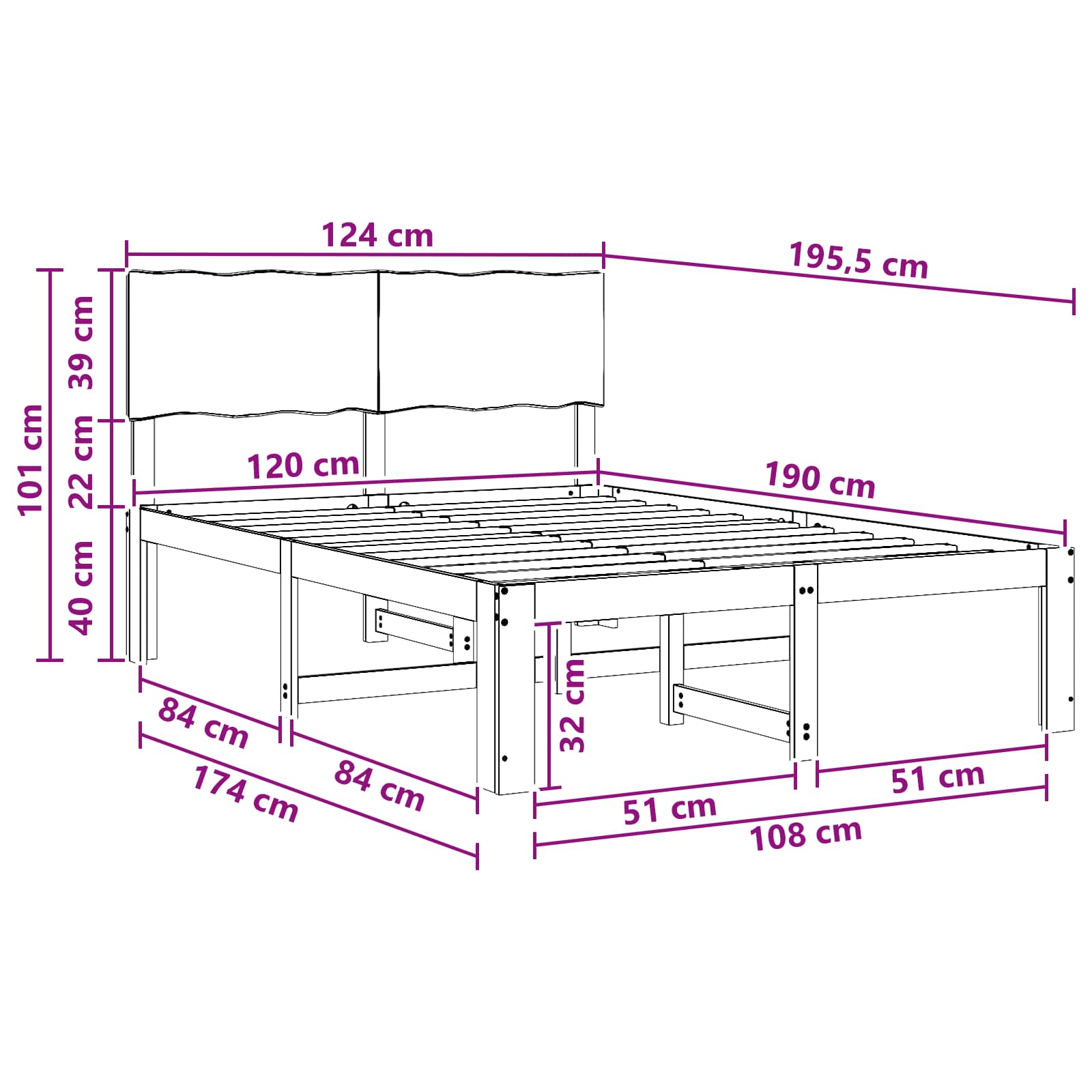 Διπλό Κρεβάτι με Κεφαλάρι ROSTOCK Λευκό 120 x 190 cm