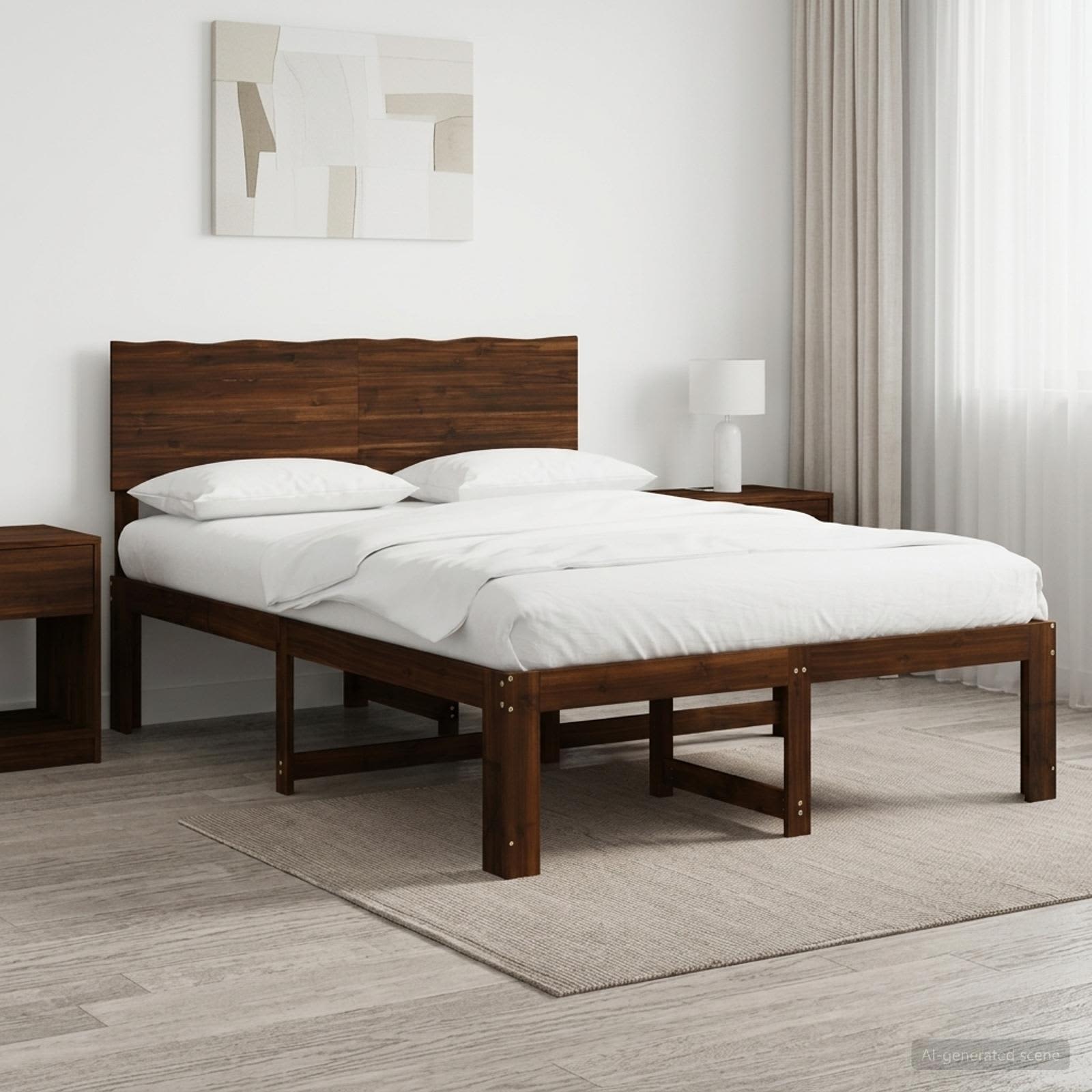 Διπλό Κρεβάτι με Κεφαλάρι ROSTOCK Σκούρο Καφέ 120 x 200 cm - Pakobazaar