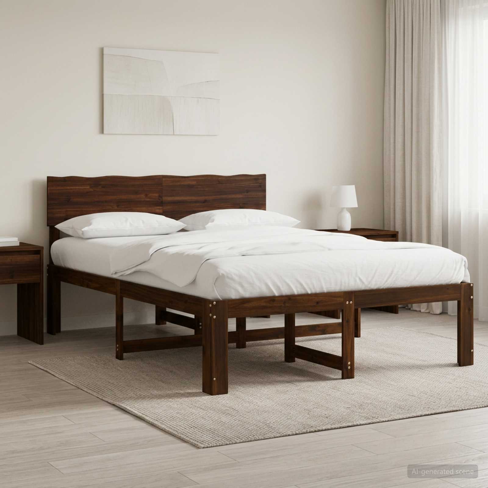 Διπλό Κρεβάτι με Κεφαλάρι ROSTOCK Σκούρο Καφέ 135 x 190 cm - Pakobazaar