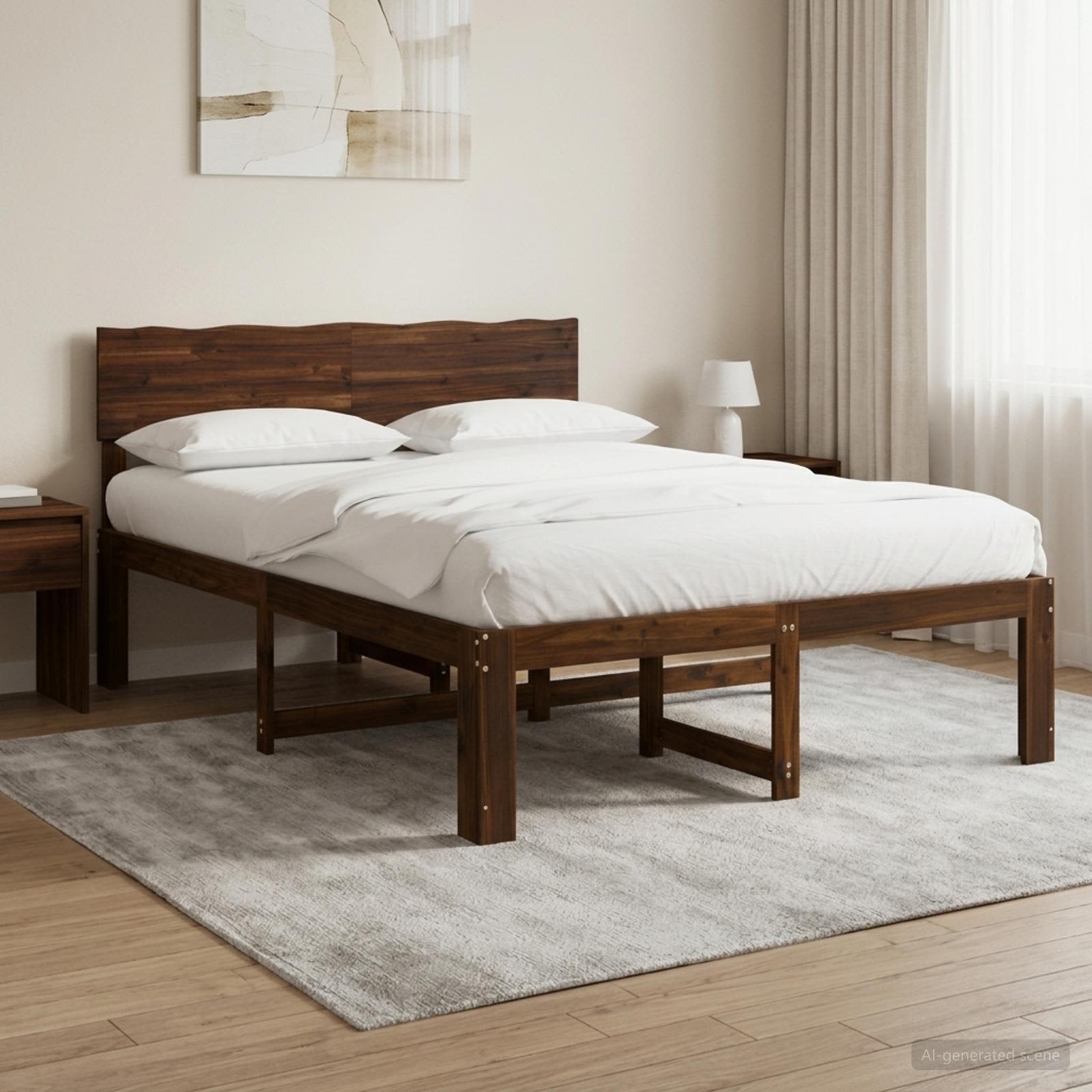 Διπλό Κρεβάτι με Κεφαλάρι ROSTOCK Σκούρο Καφέ 140 x 190 cm - Pakobazaar