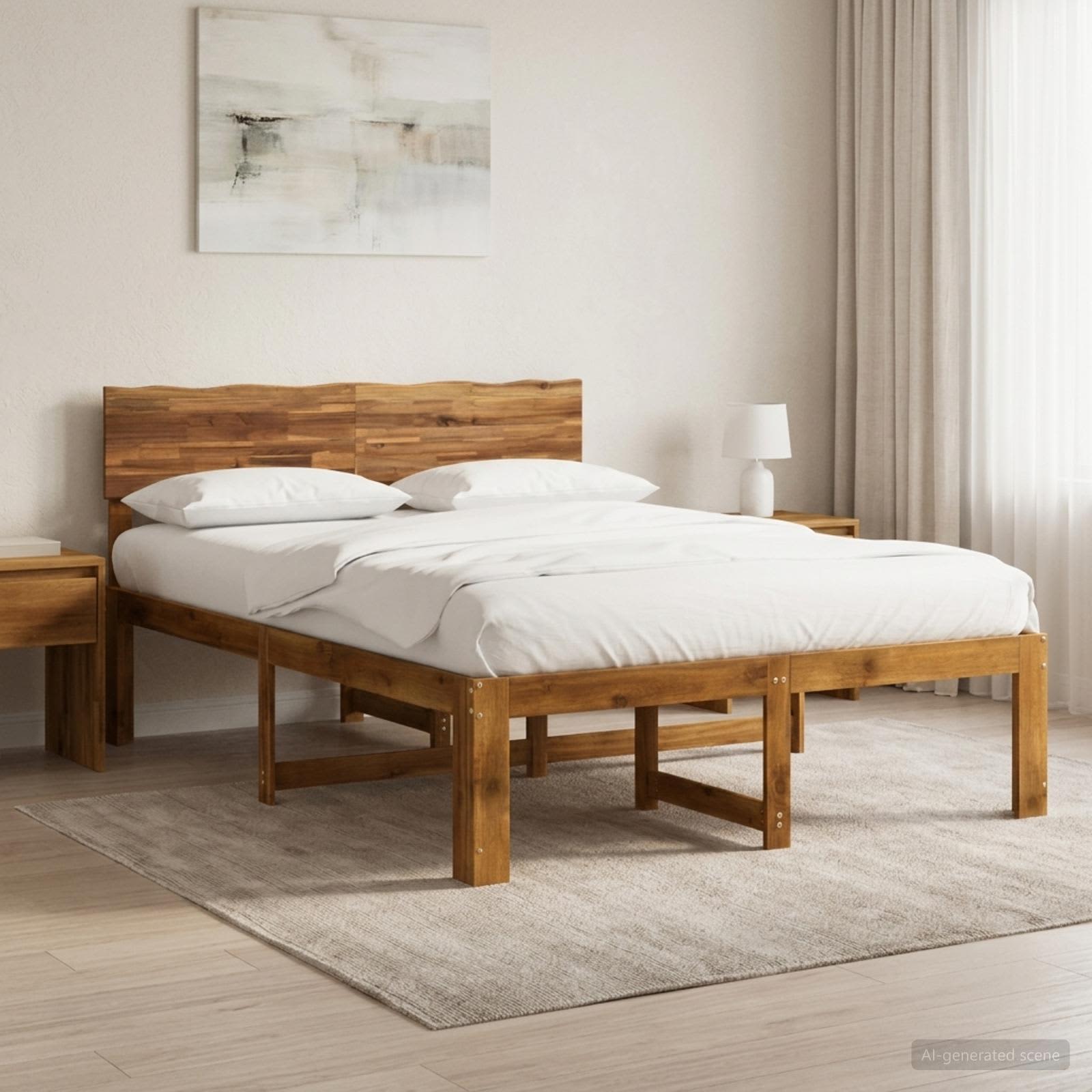 Διπλό Κρεβάτι με Κεφαλάρι ROSTOCK Φυσικό 140 x 190 cm - Pakobazaar