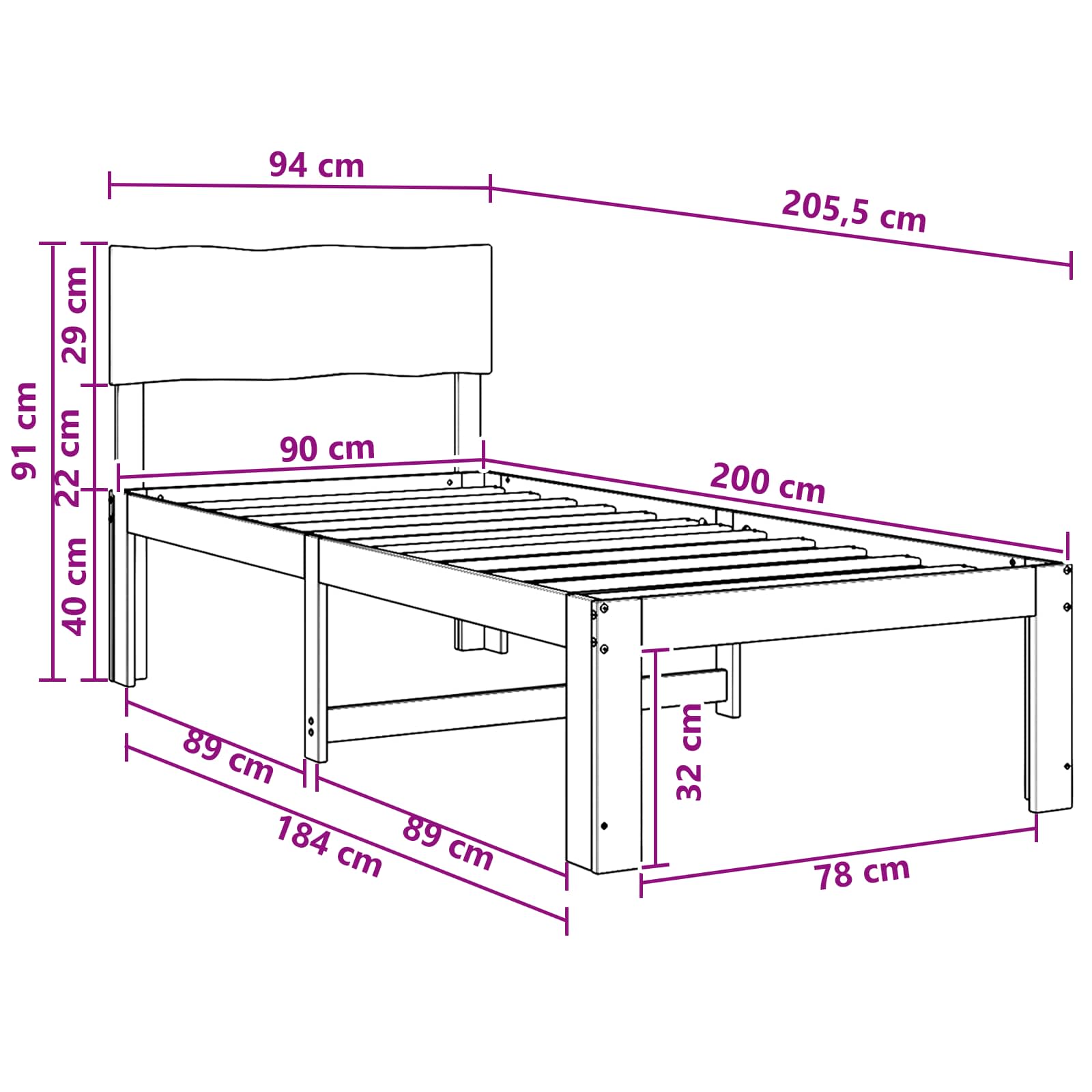 Μονό Κρεβάτι με Κεφαλάρι ROSTOCK Σκούρο Καφέ 90 x 200 cm - Pakobazaar