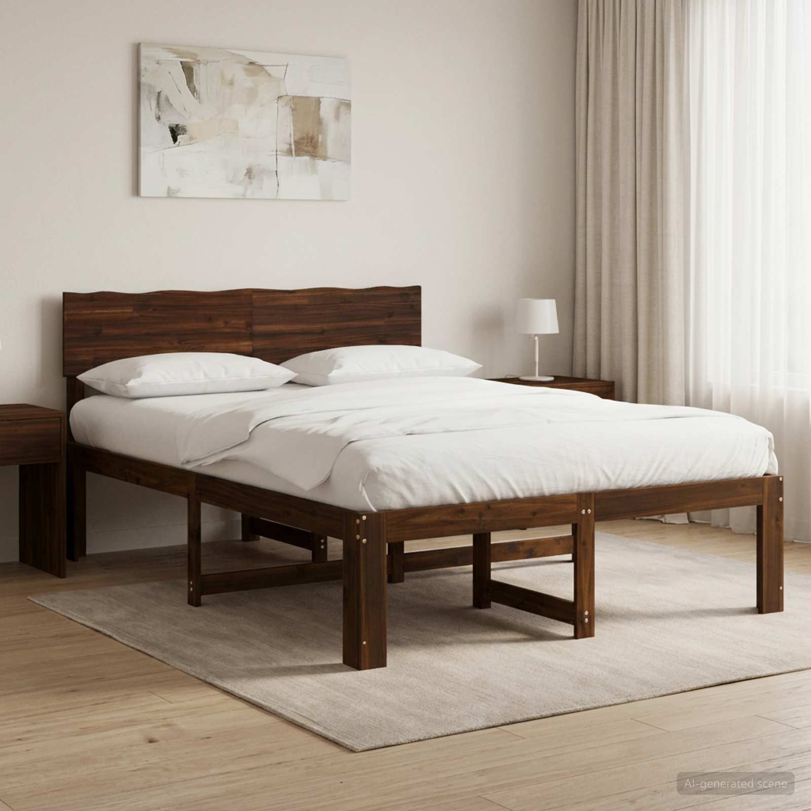 Διπλό Κρεβάτι με Κεφαλάρι ROSTOCK Σκούρο Καφέ 140 x 200 cm