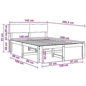 Διπλό Κρεβάτι με Κεφαλάρι ROSTOCK Φυσικό 140 x 200 cm