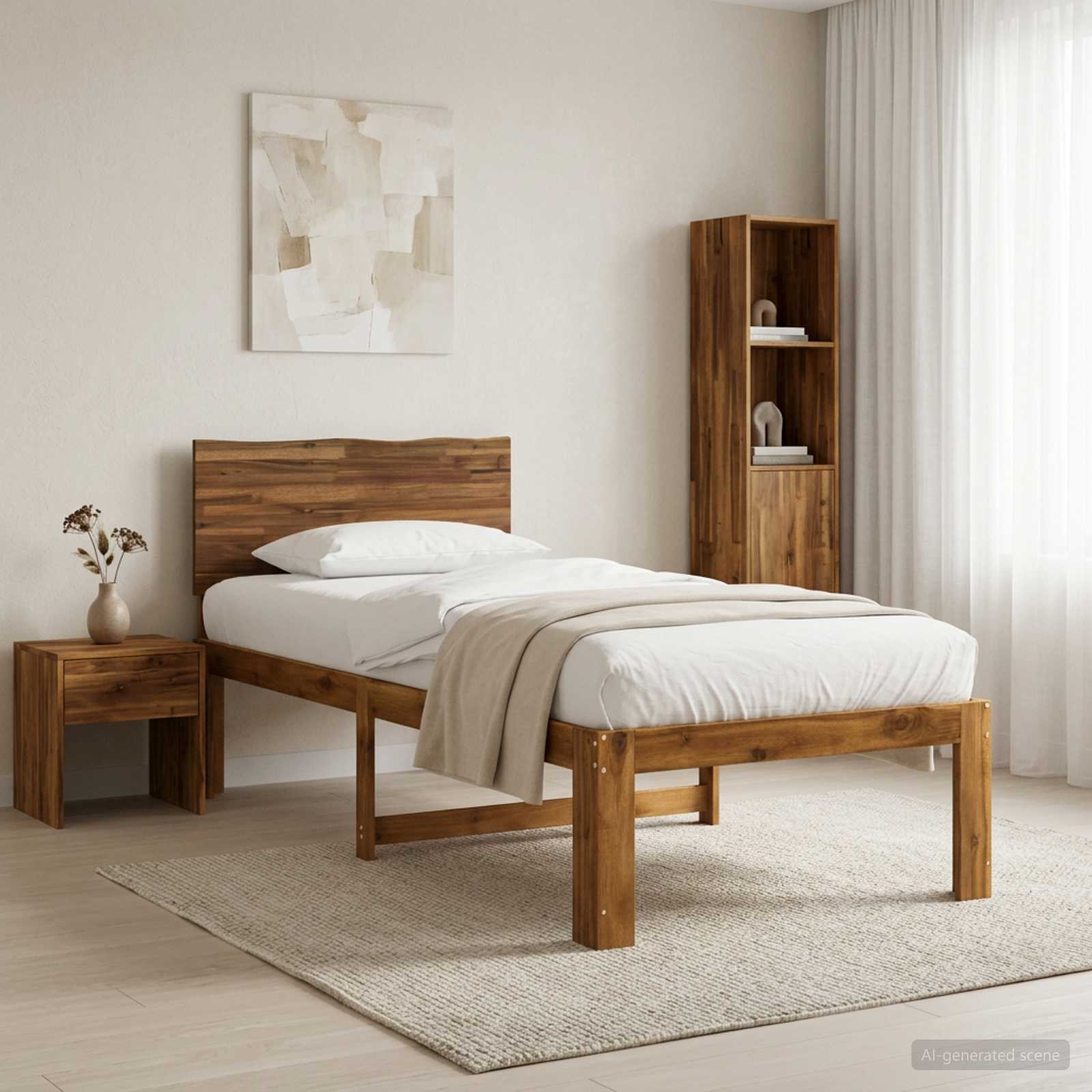 Μονό Κρεβάτι με Κεφαλάρι ROSTOCK Φυσικό 90 x 190 cm - Pakobazaar