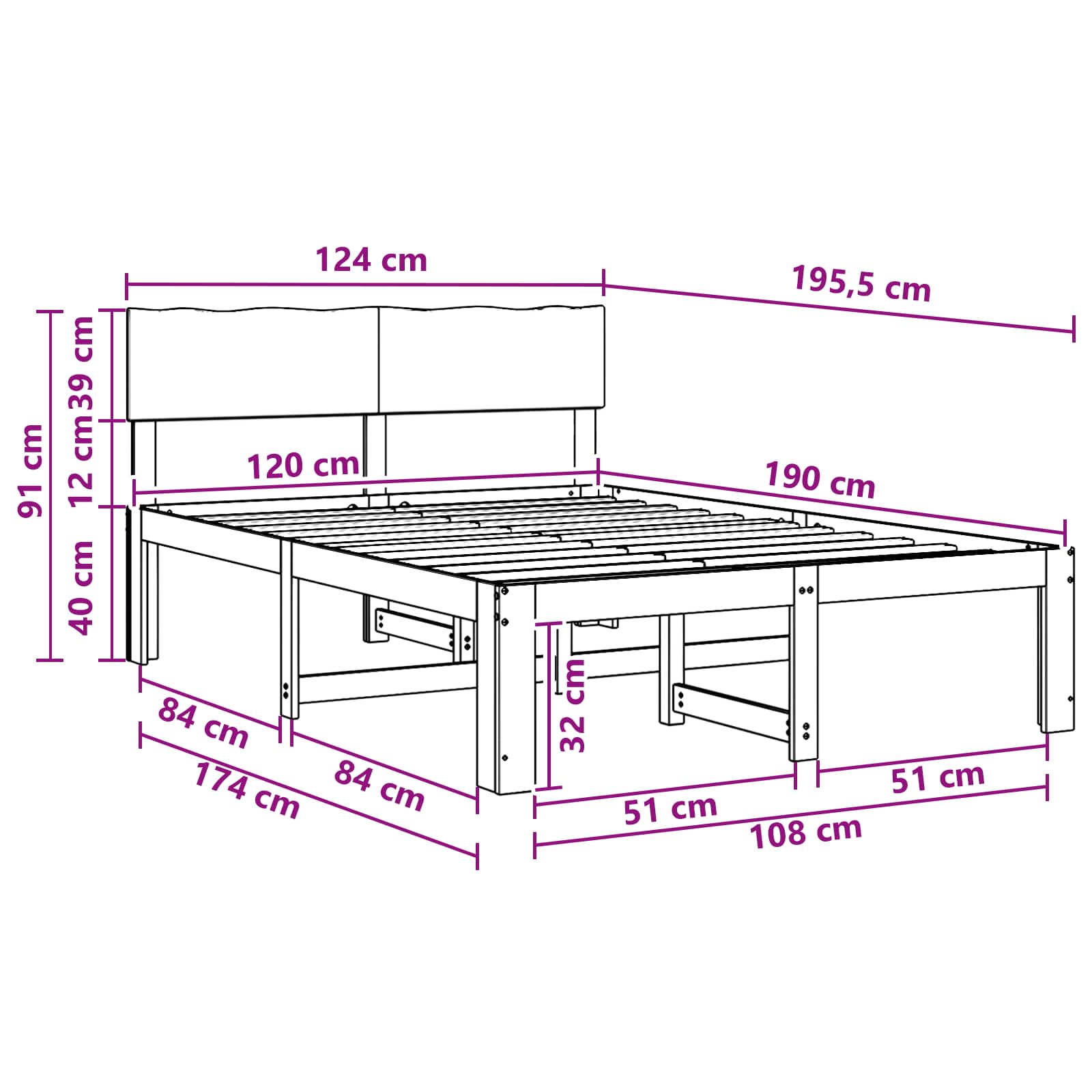 Διπλό Κρεβάτι με Κεφαλάρι ROSTOCK Λευκό 120 x 190 cm
