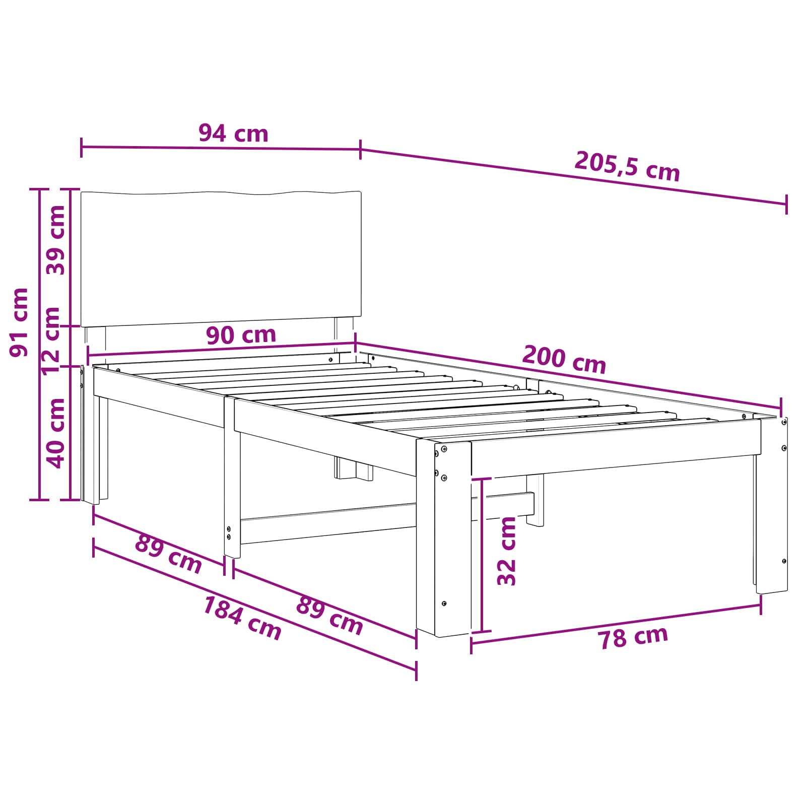 Μονό Κρεβάτι με Κεφαλάρι ROSTOCK Λευκό 90 x 200 cm
