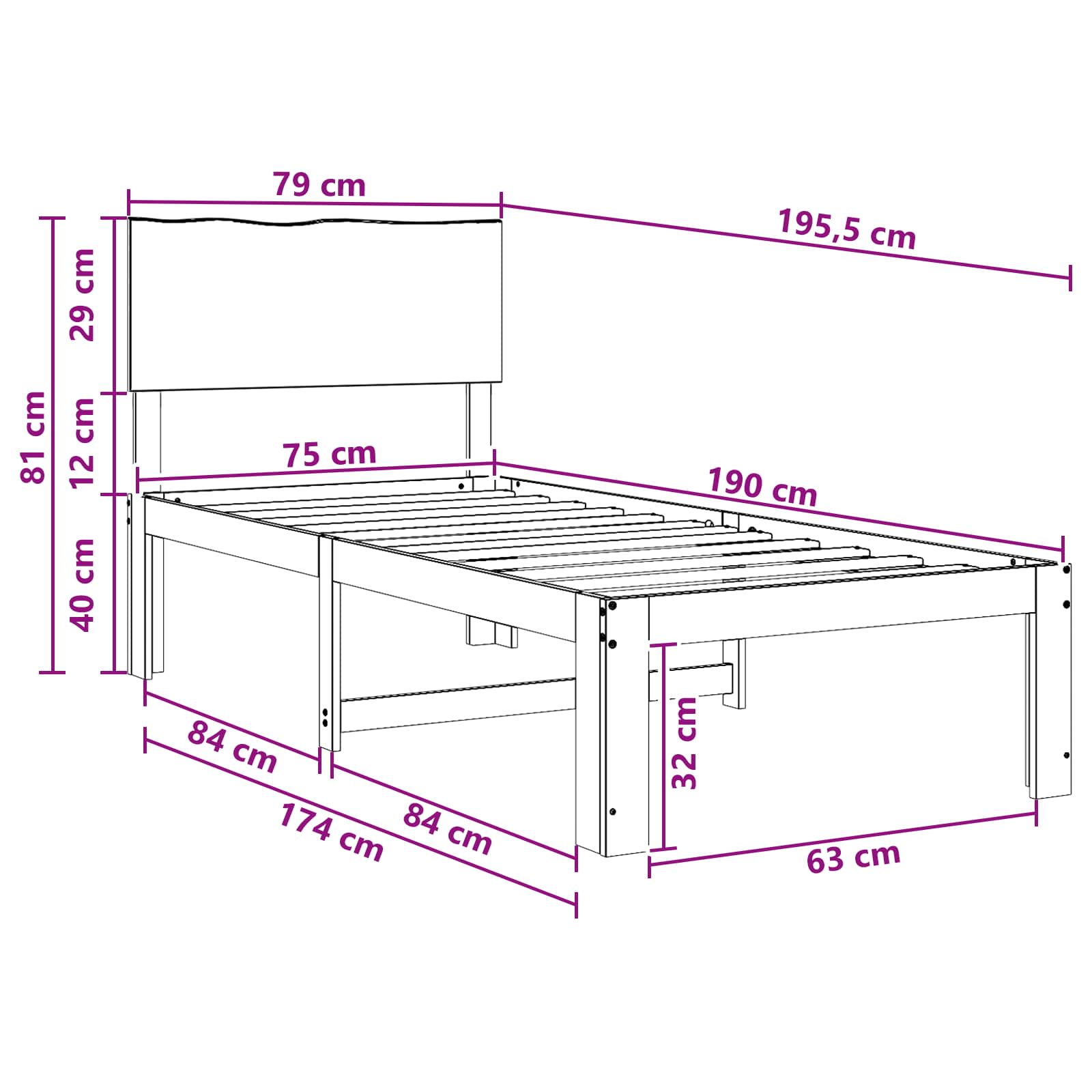 Μονό Κρεβάτι με Κεφαλάρι ROSTOCK Λευκό 75 x 190 cm - Pakobazaar