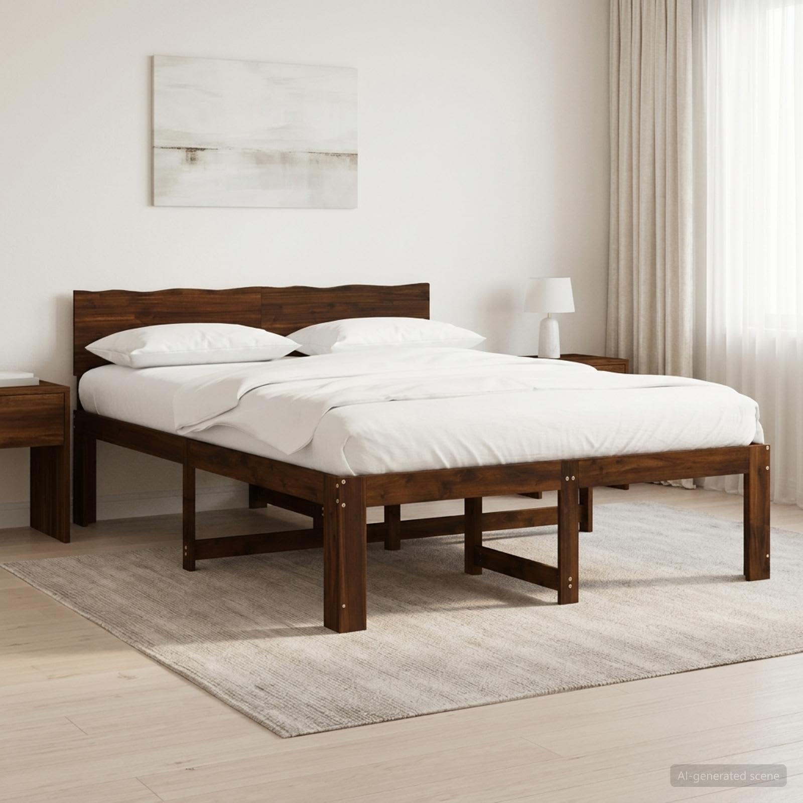 Διπλό Κρεβάτι με Κεφαλάρι ROSTOCK Σκούρο Καφέ 120 x 190 cm - Pakobazaar
