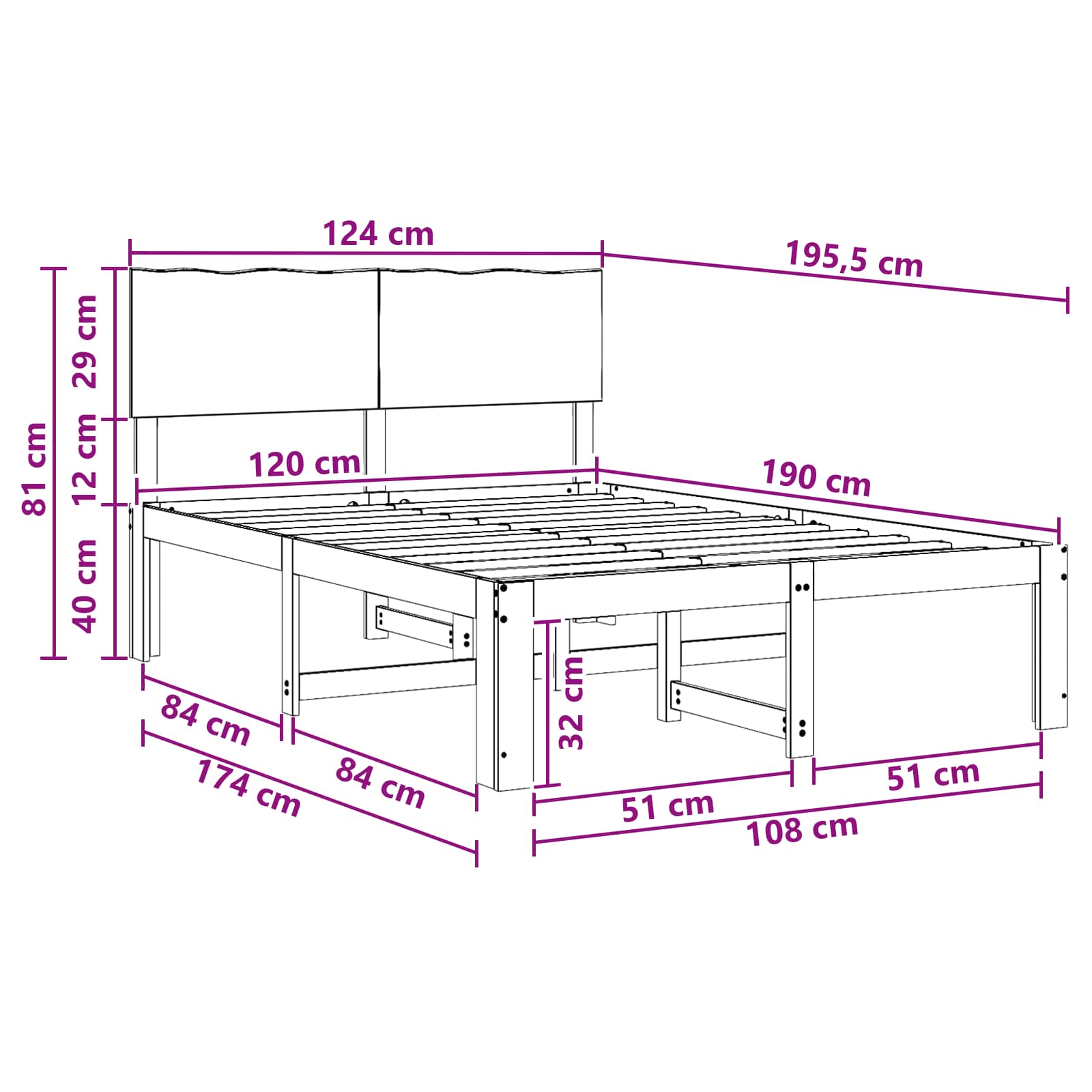 Διπλό Κρεβάτι με Κεφαλάρι ROSTOCK Λευκό 120 x 190 cm