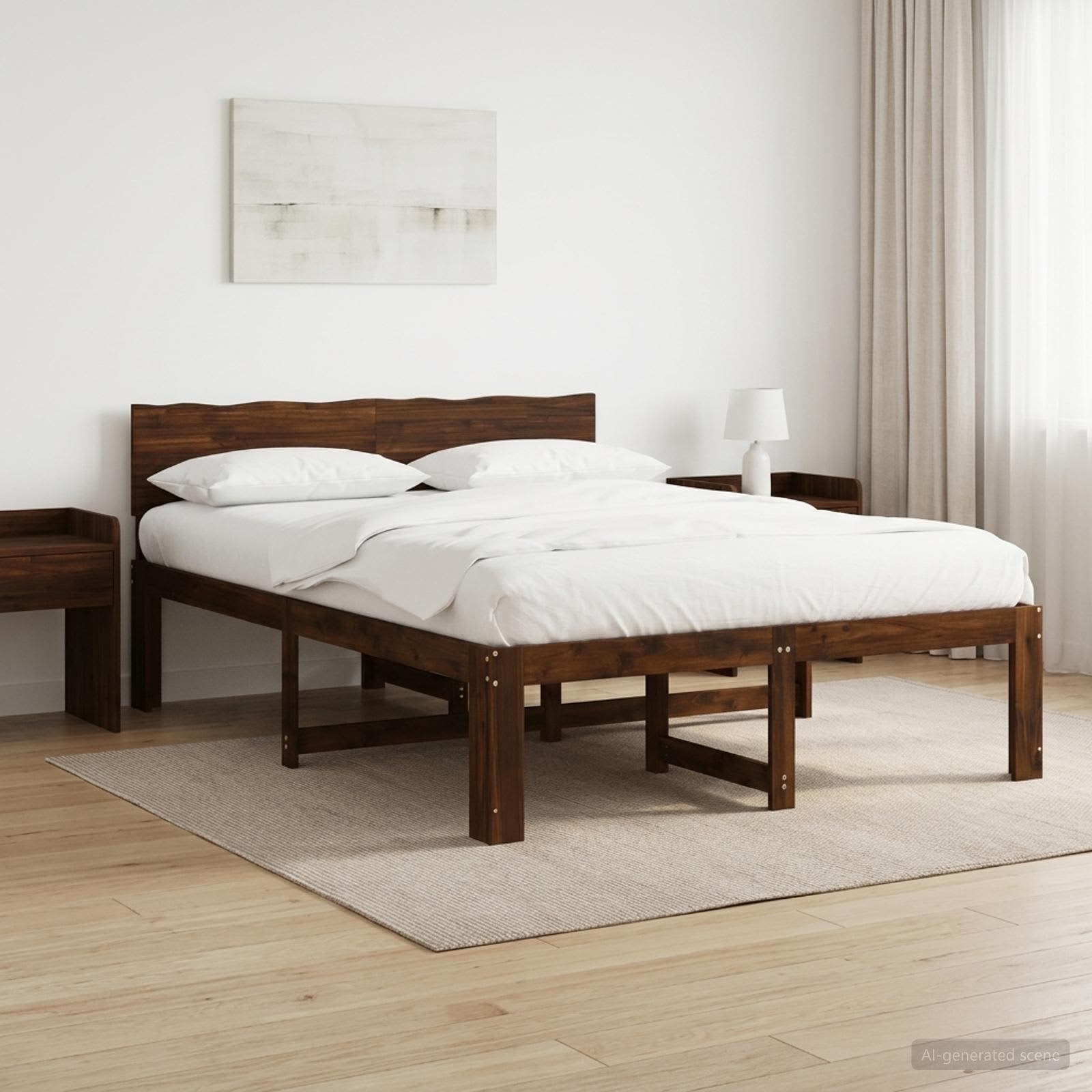 Διπλό Κρεβάτι με Κεφαλάρι ROSTOCK Σκούρο Καφέ 135 x 190 cm - Pakobazaar