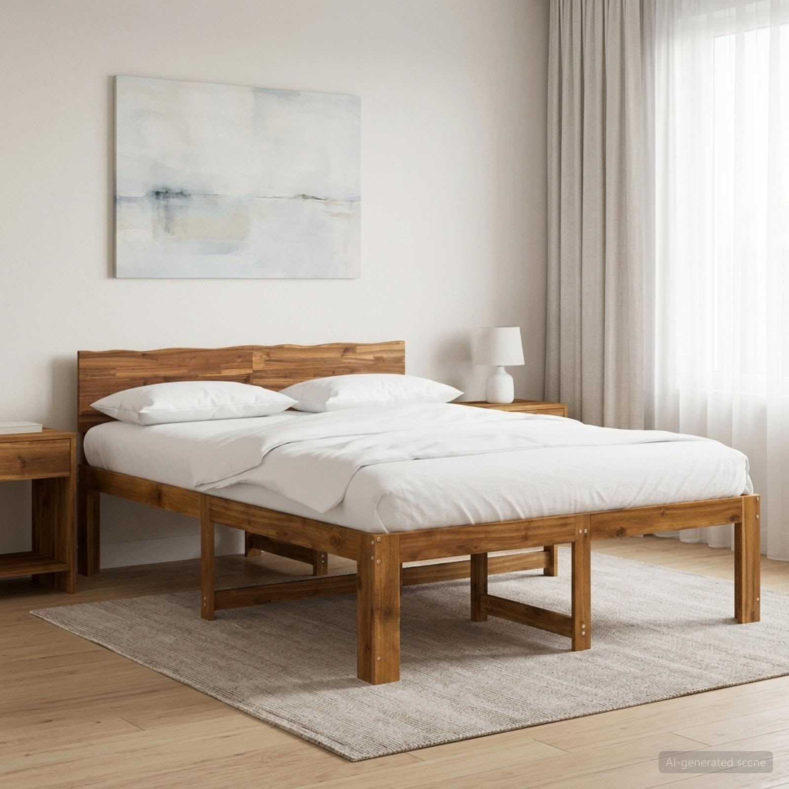 Διπλό Κρεβάτι με Κεφαλάρι ROSTOCK Φυσικό 135 x 190 cm - Pakobazaar