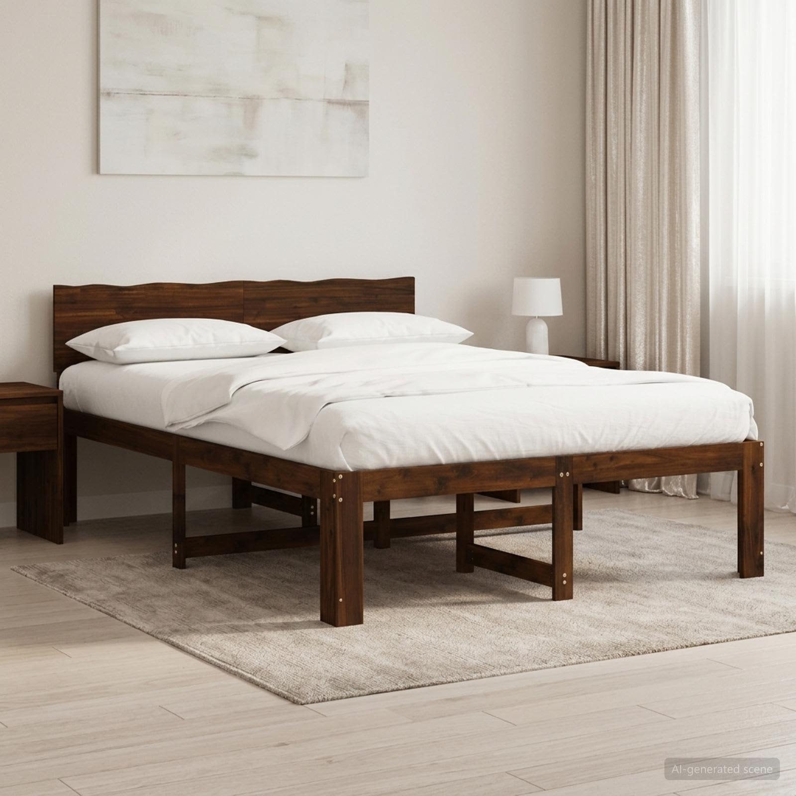 Διπλό Κρεβάτι με Κεφαλάρι ROSTOCK Σκούρο Καφέ 140 x 190 cm - Pakobazaar