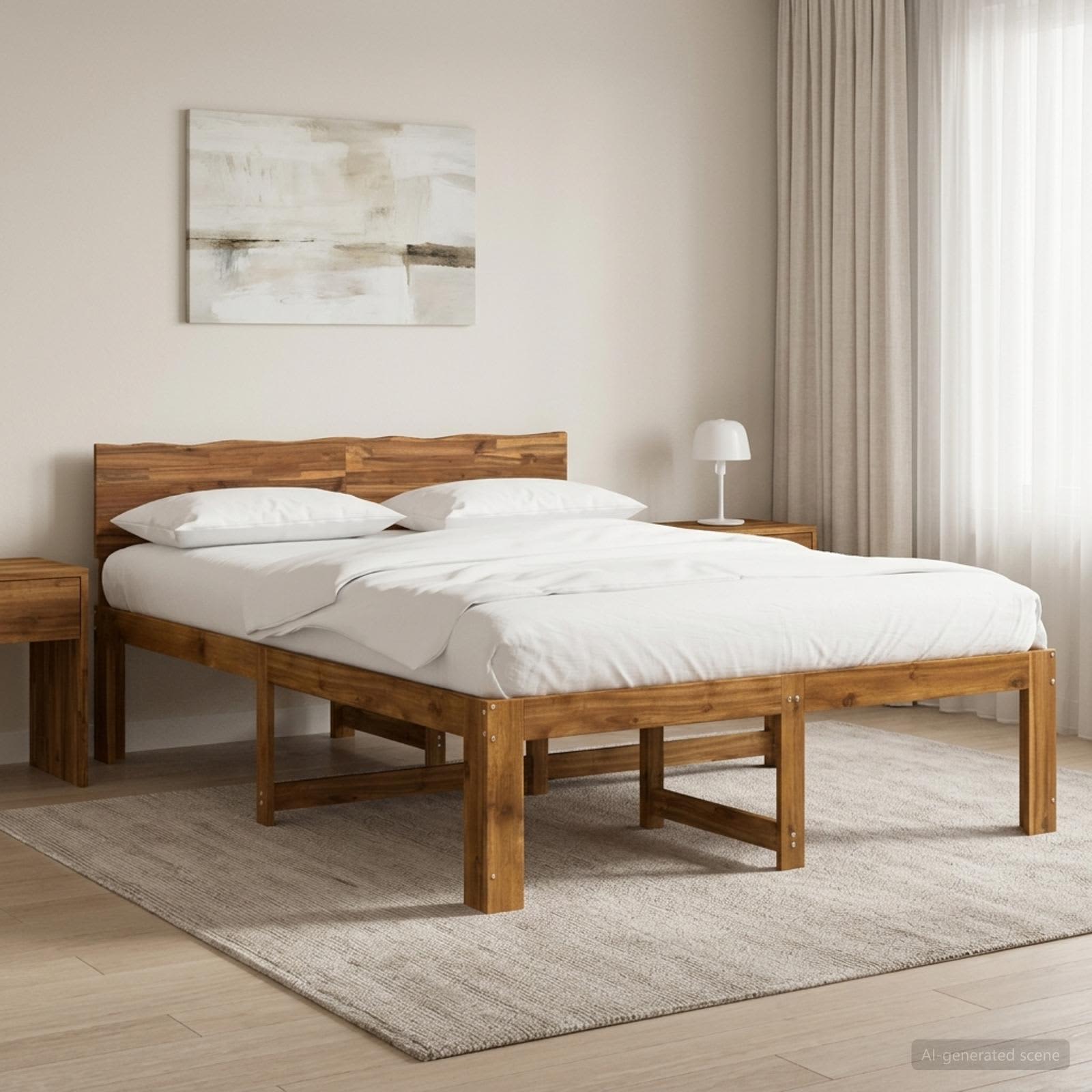 Διπλό Κρεβάτι με Κεφαλάρι ROSTOCK Φυσικό 140 x 190 cm - Pakobazaar