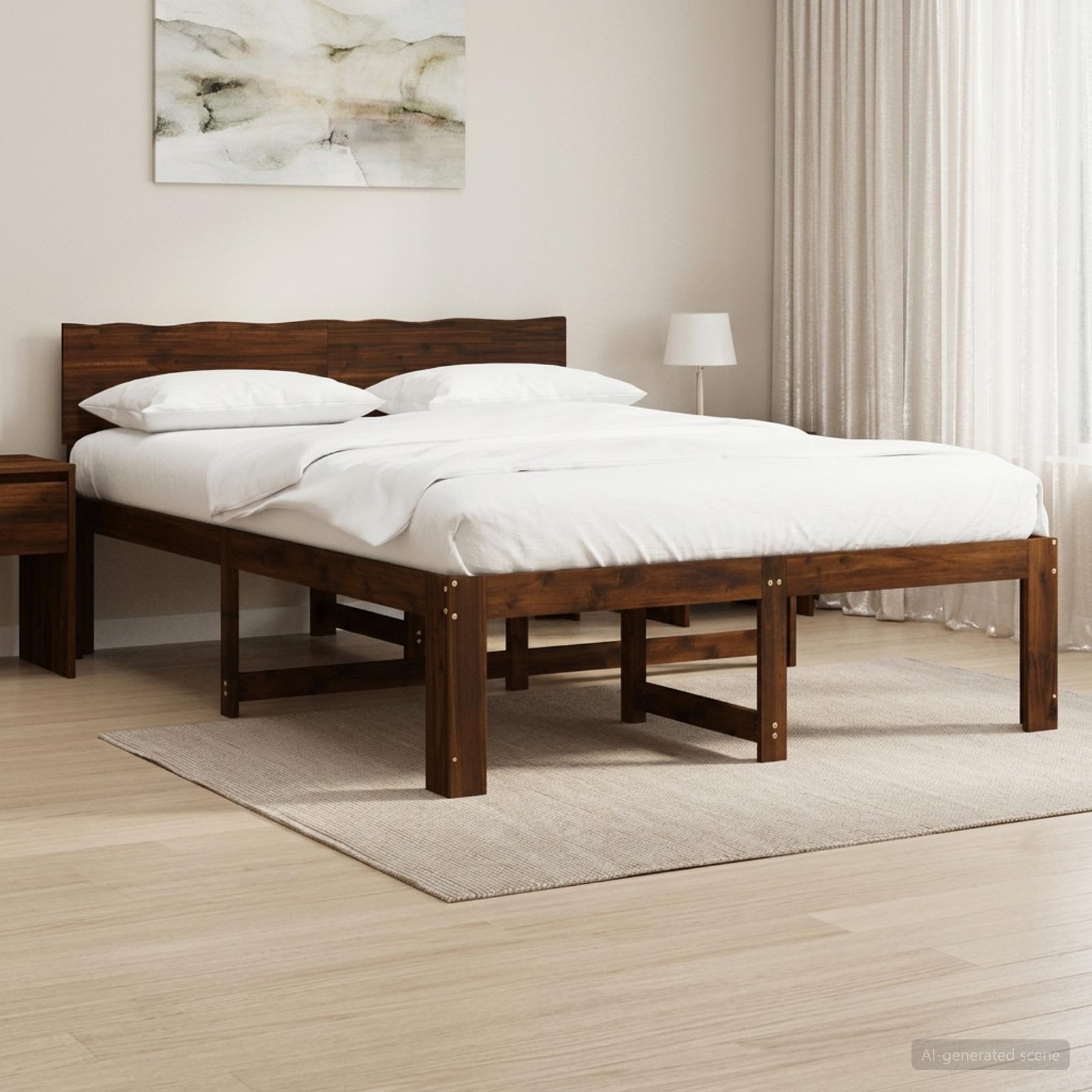 Διπλό Κρεβάτι με Κεφαλάρι ROSTOCK Σκούρο Καφέ 140 x 200 cm - Pakobazaar
